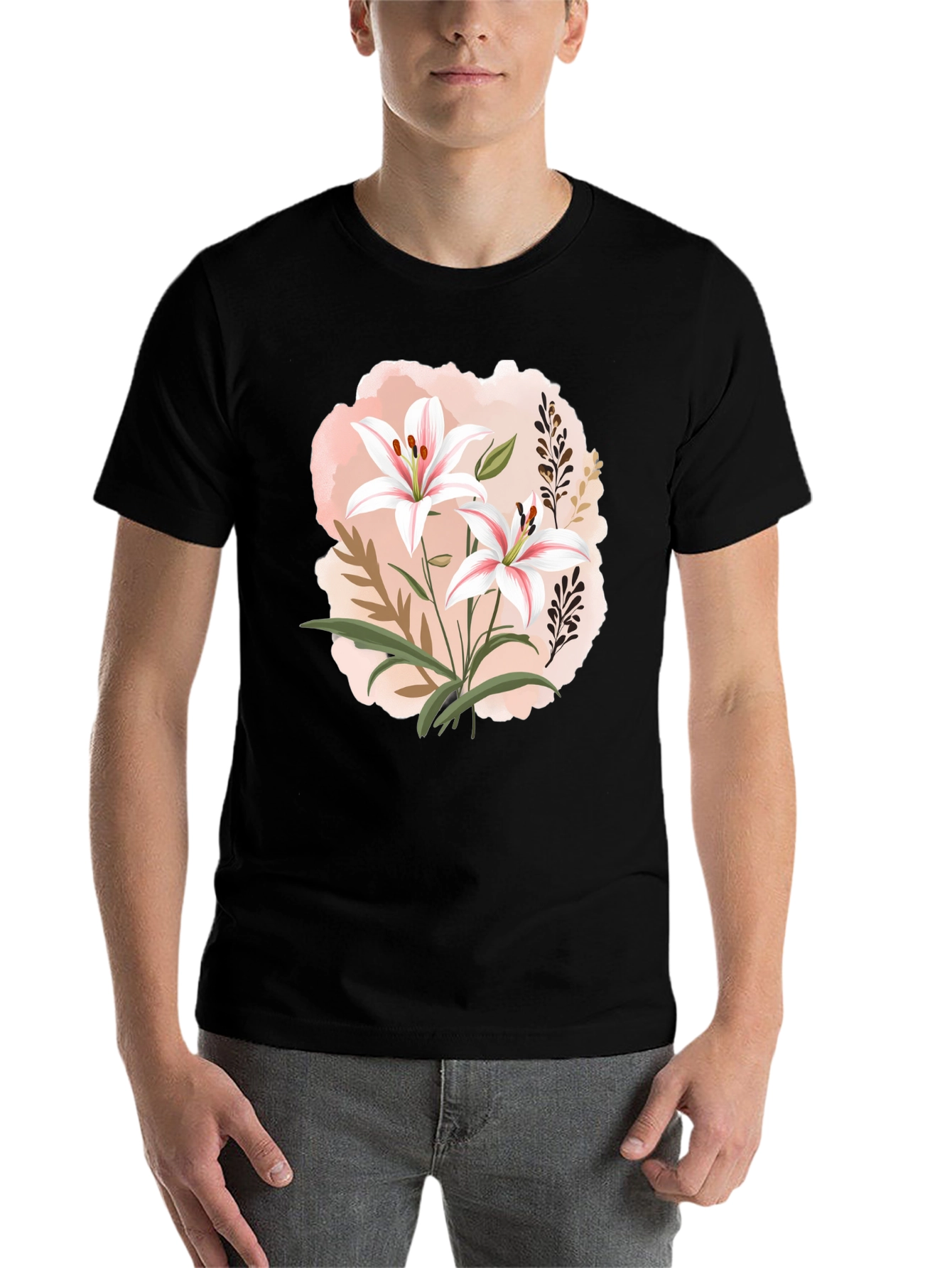 Black Floral Lily Graphic Black T-Shirt view 7