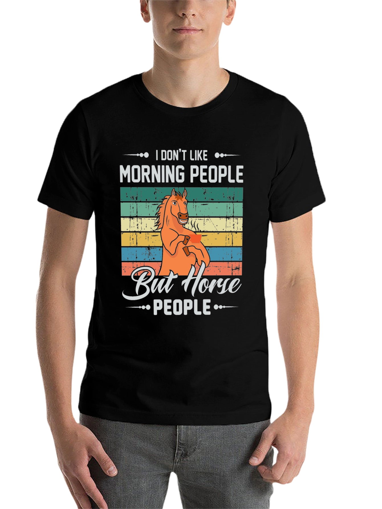Black I Don't Like Morning People But Horse People T-Shirt view 7