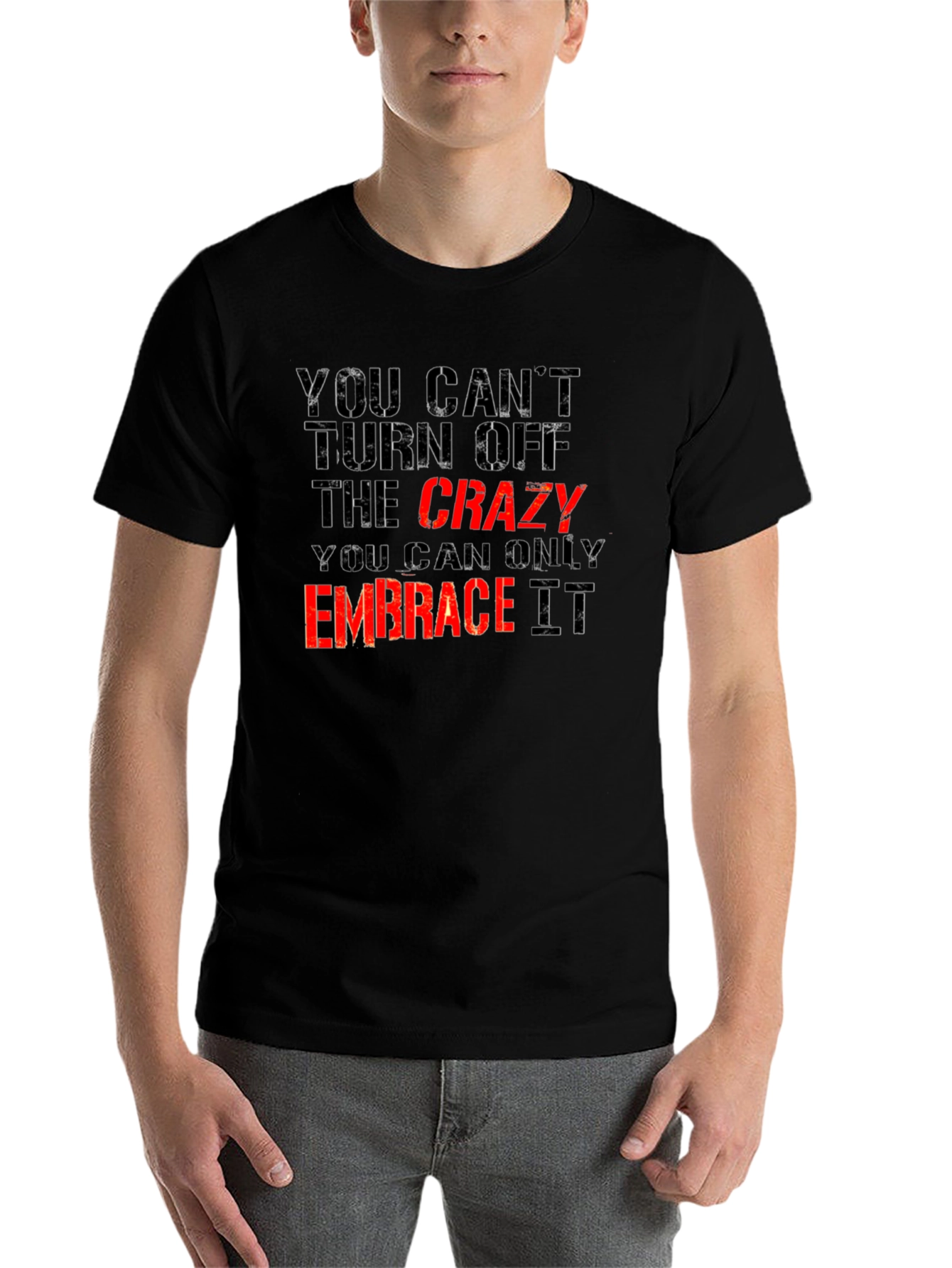 Black Crazy Embrace T-Shirt - Funny Slogan Tee view 7