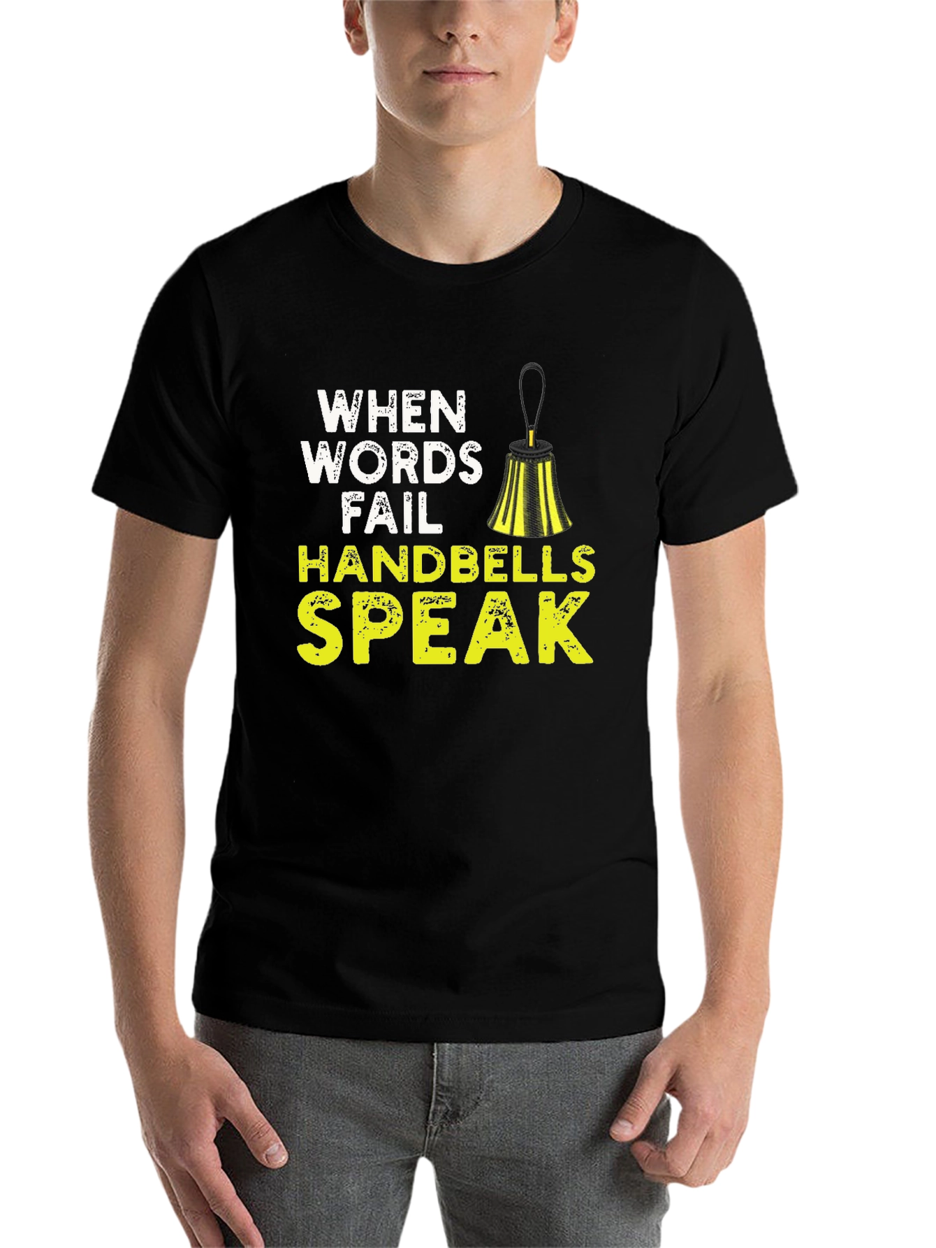 Black When Words Fail Handbells Speak Black T-Shirt view 7