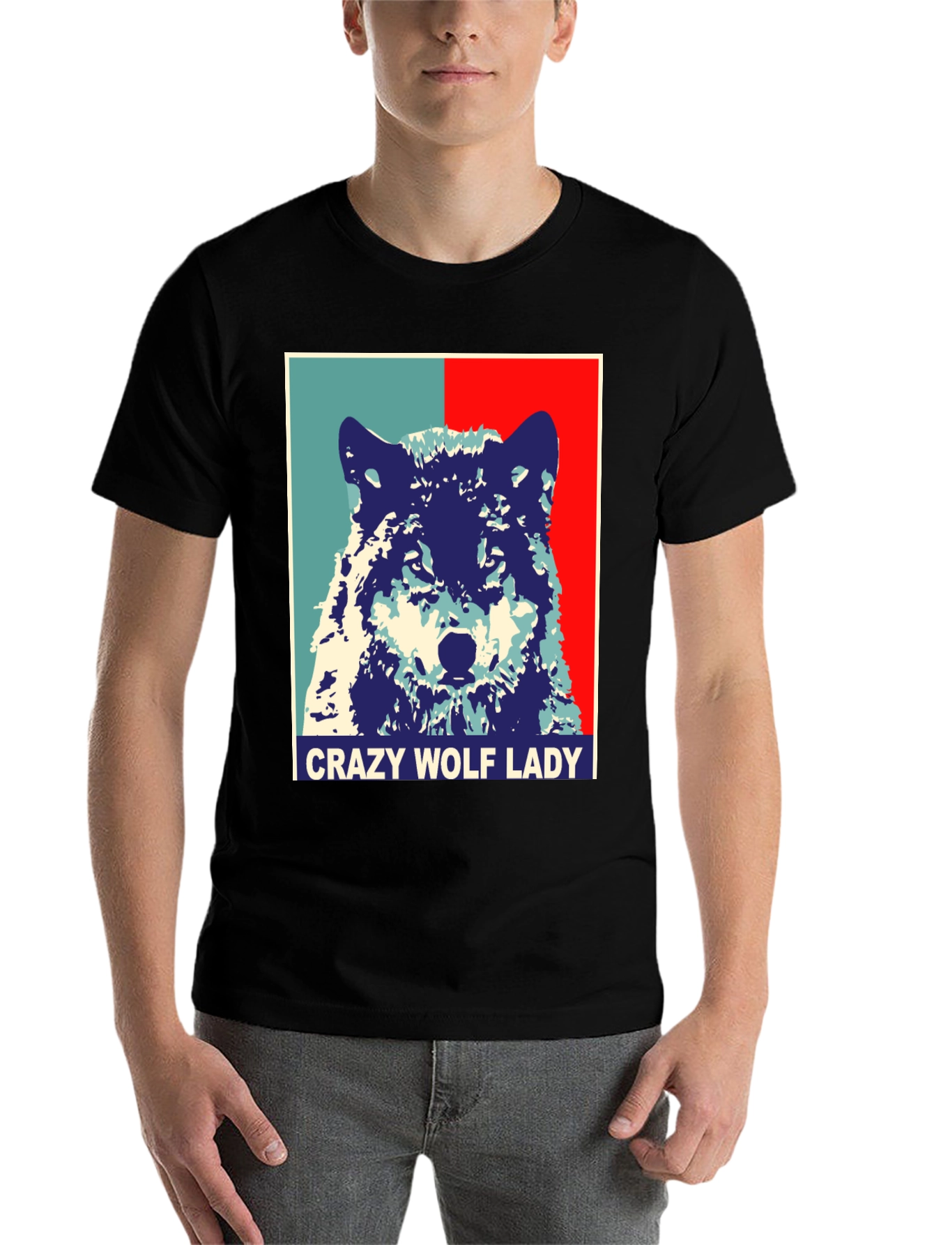 Crazy Wolf Lady Graphic Tee - Unisex Novelty T-Shirt - 7