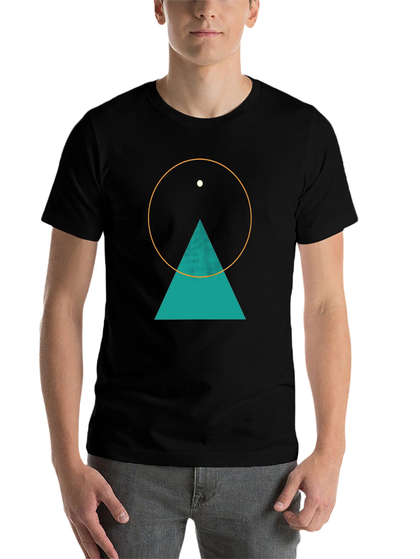 Black Geometric Graphic Tee - Circle, Triangle, & Dot Design view 7
