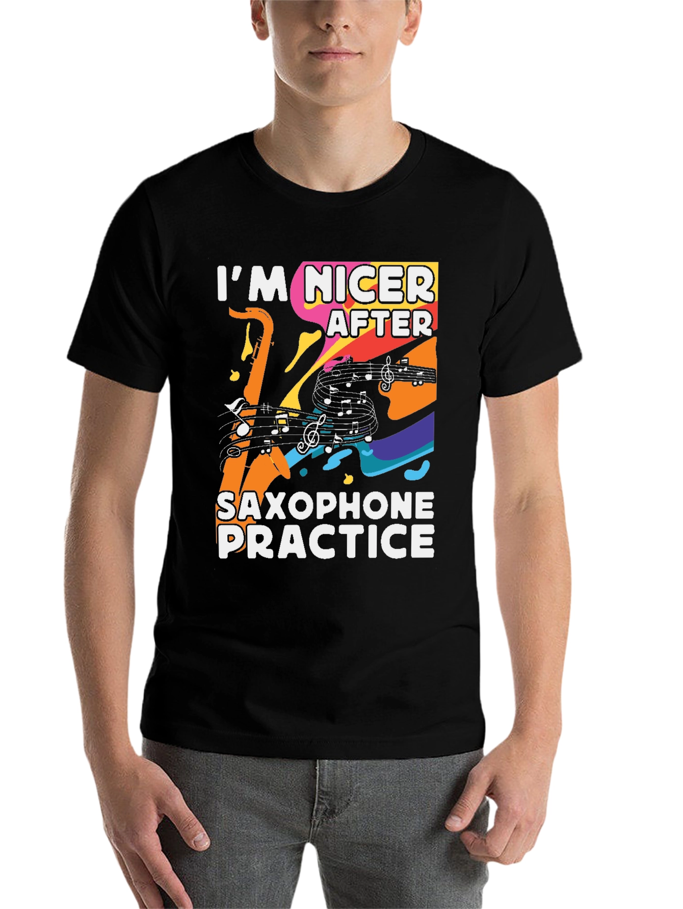 Black Funny Saxophone Practice T-Shirt view 7