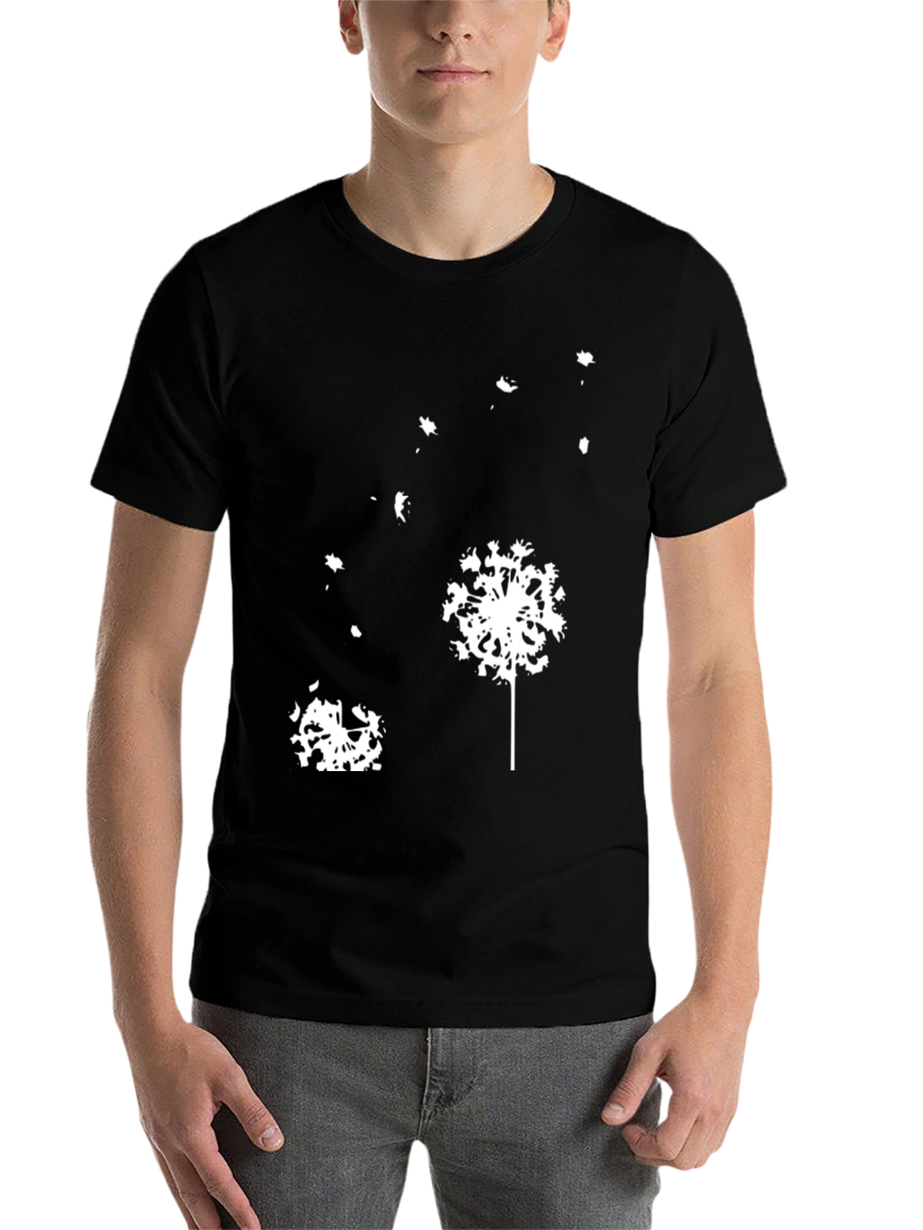 Black Dandelion Graphic Print Crew Neck T-Shirt view 7