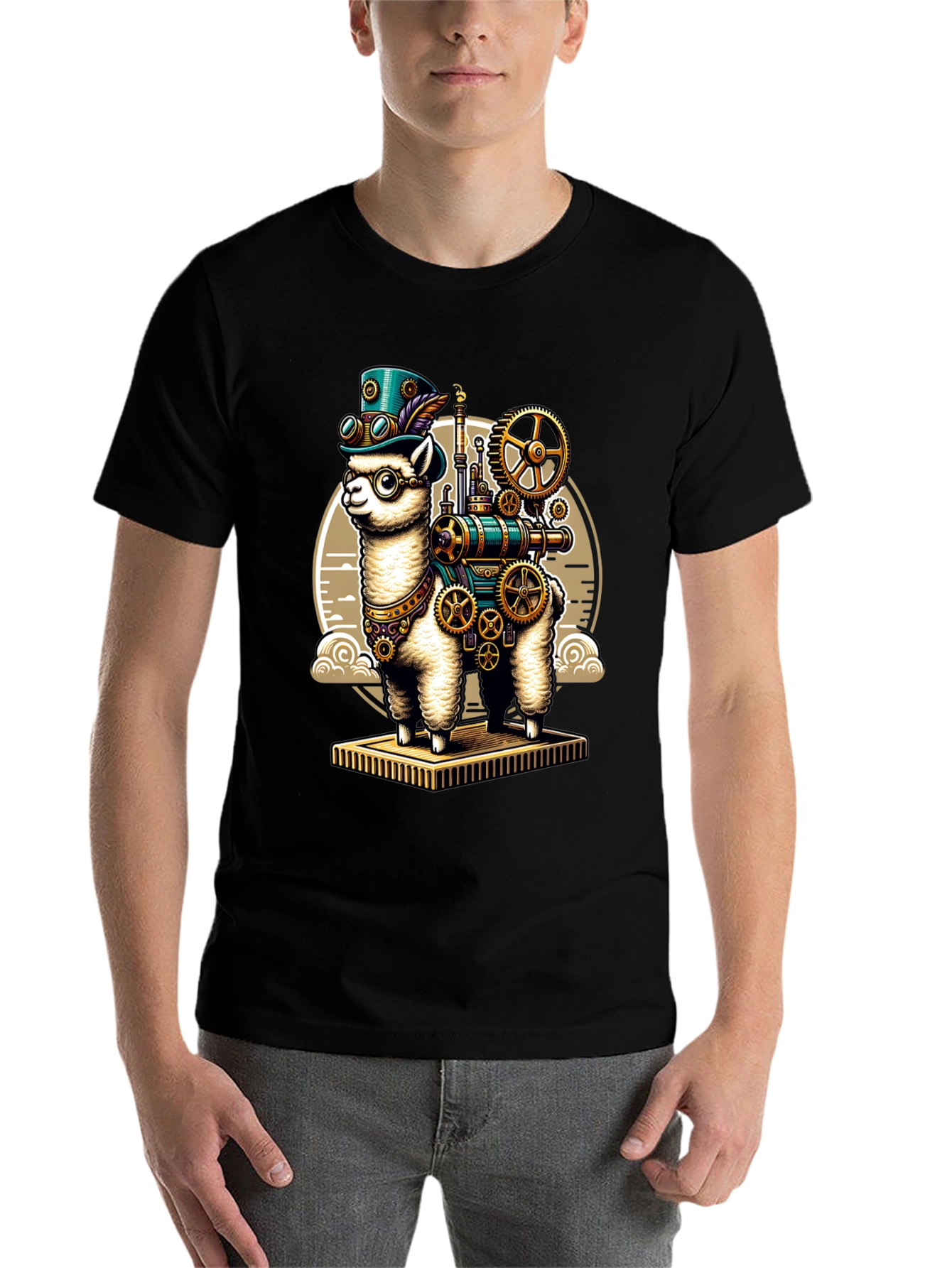 Black Steampunk Llama T-Shirt: Gear Up Your Style! view 7