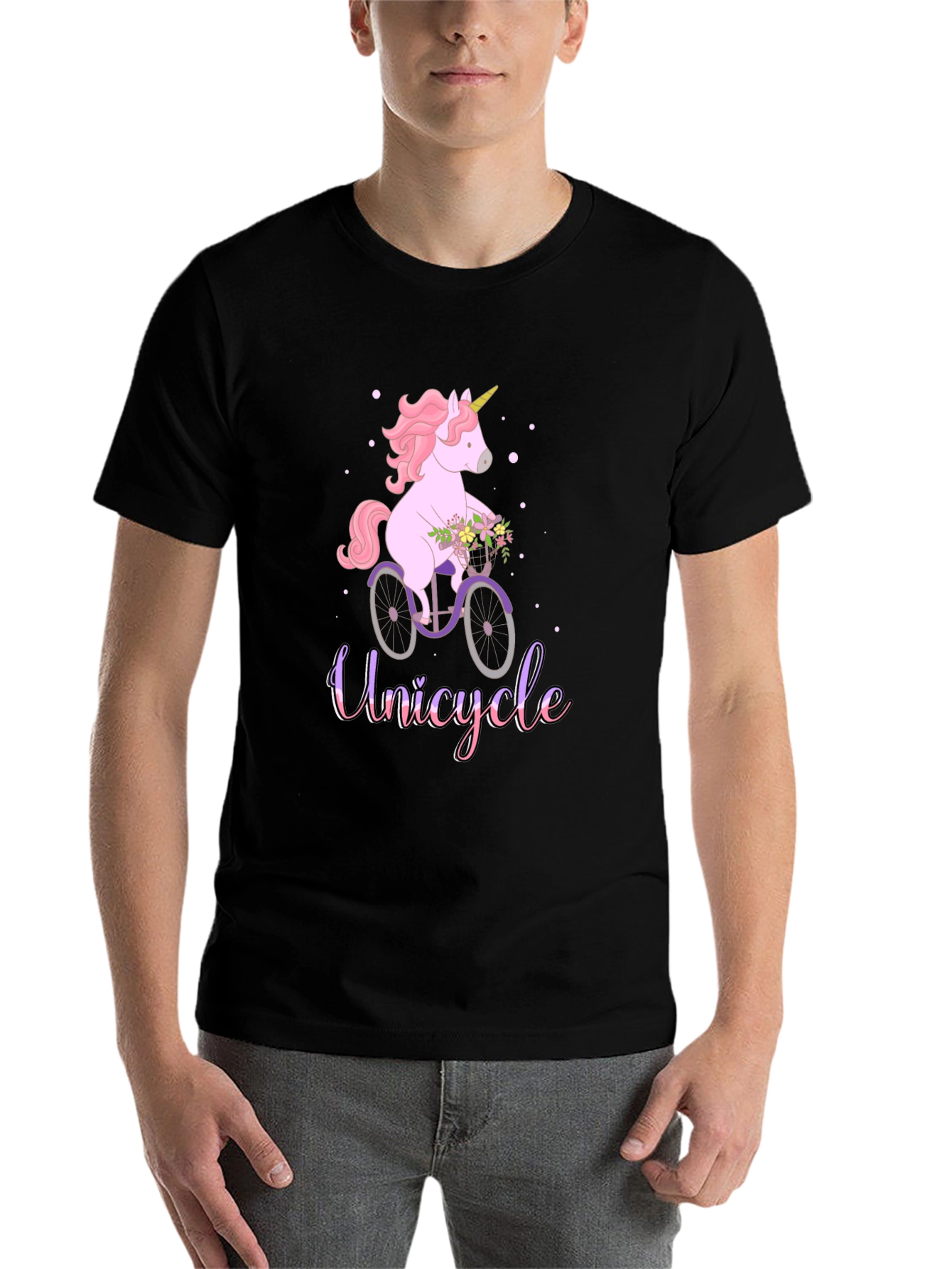 Black Unicycle Unicorn T-Shirt - Cute Graphic Tee view 7