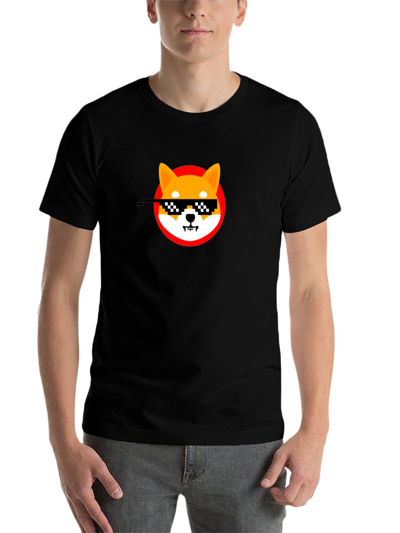 Black Shiba Inu Thug Life Meme Black T-Shirt view 7
