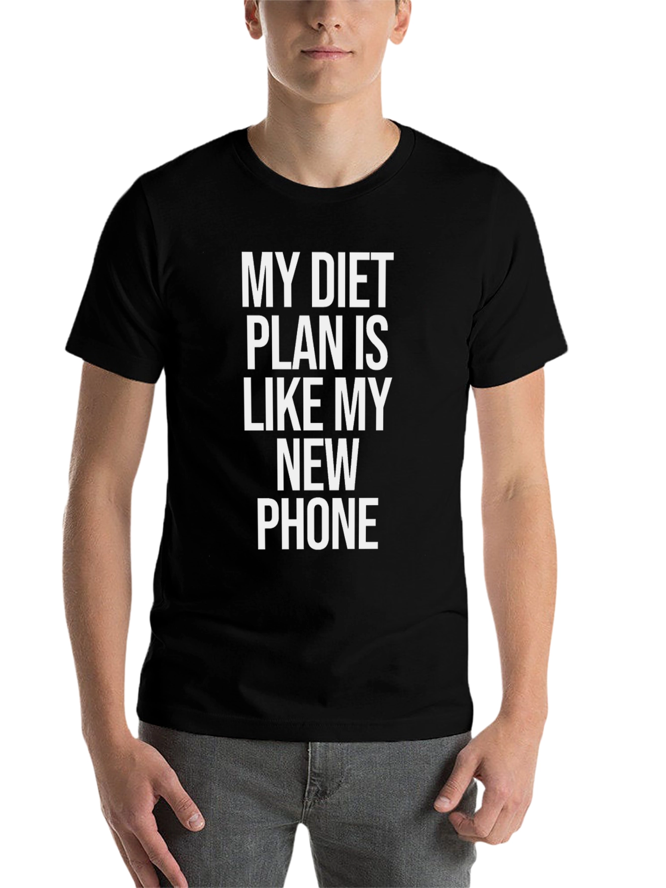 Black Funny Diet Plan T-Shirt - Like My New Phone view 7