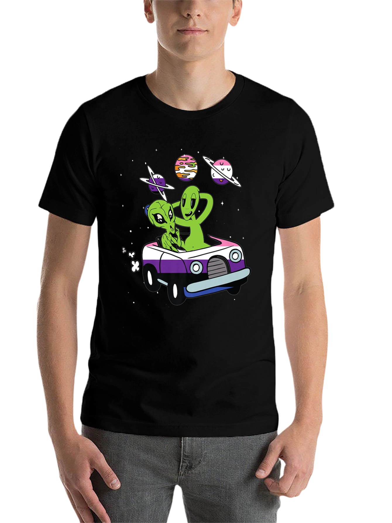 Black Alien Car Ride T-Shirt view 7