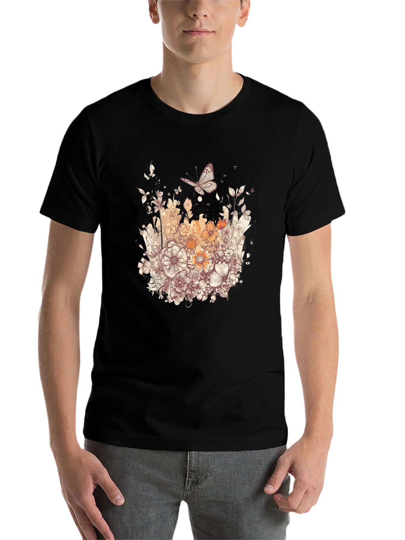 Black Floral Butterfly Graphic Tee view 7