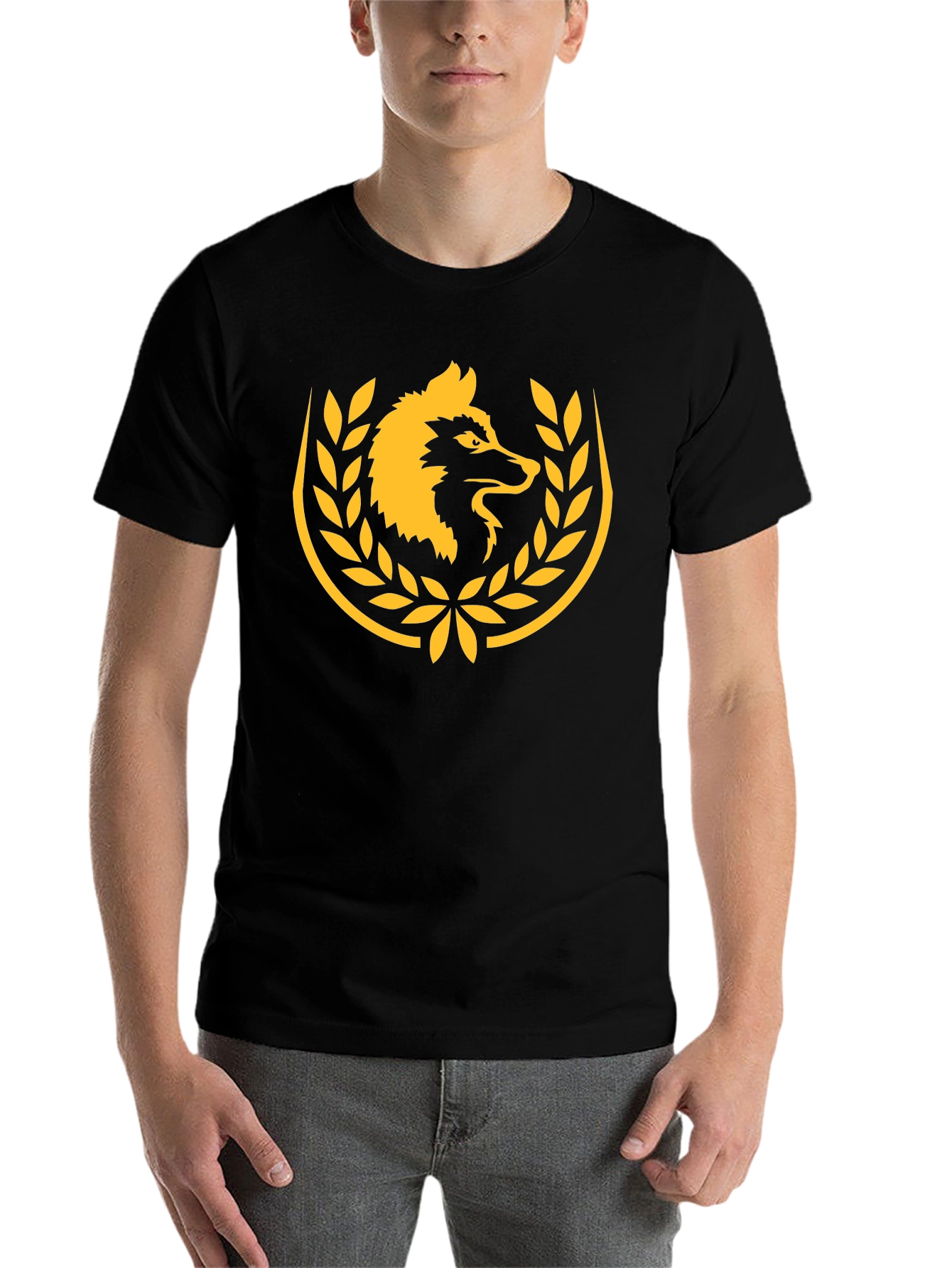 Black Wolf Laurel Wreath Black T-Shirt view 7