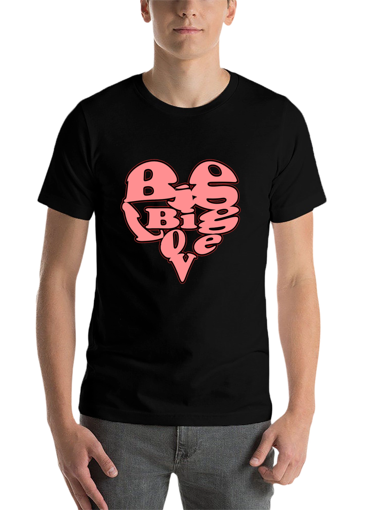 Black Big Love Heart Graphic T-Shirt - Black view 7