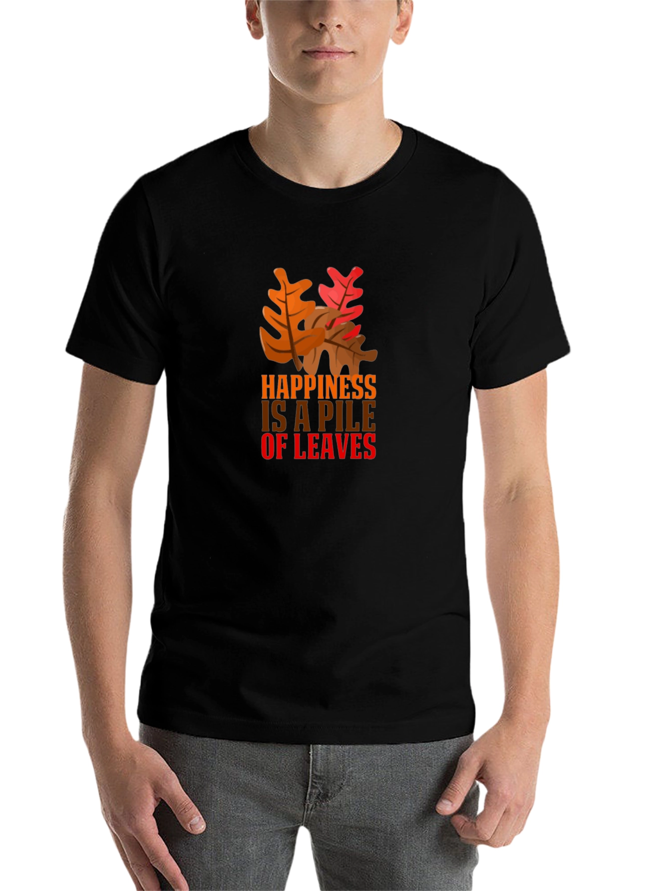 Black Autumn Leaves Happiness Graphic Tee - Black view 7
