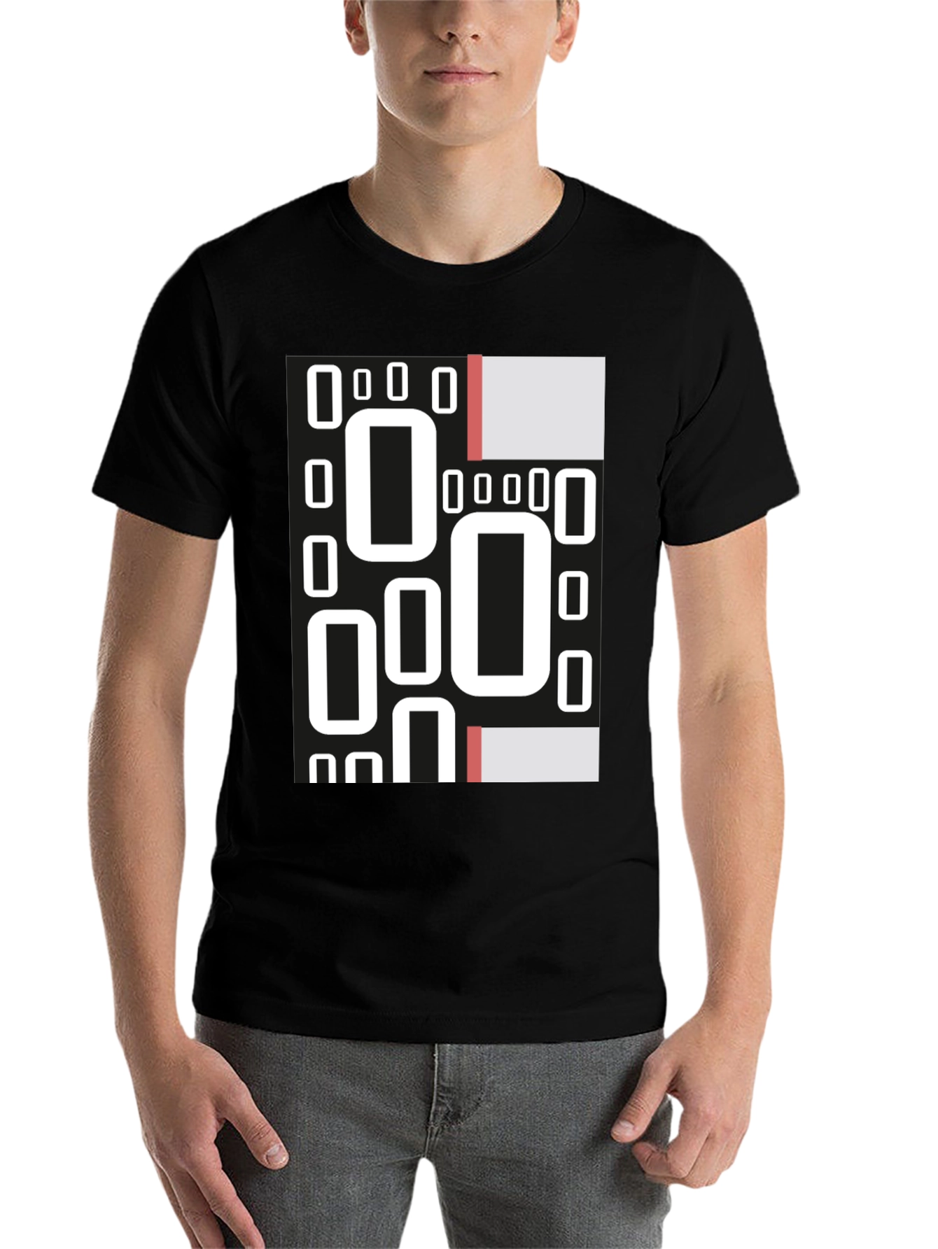 Black Abstract Geometric Patterned Black T-Shirt view 7