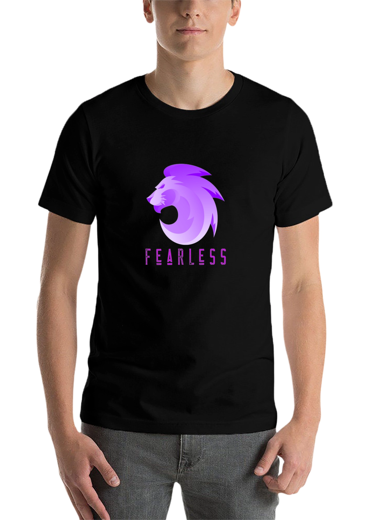 Black Fearless Lion Graphic Tee - Black Cotton Blend view 7