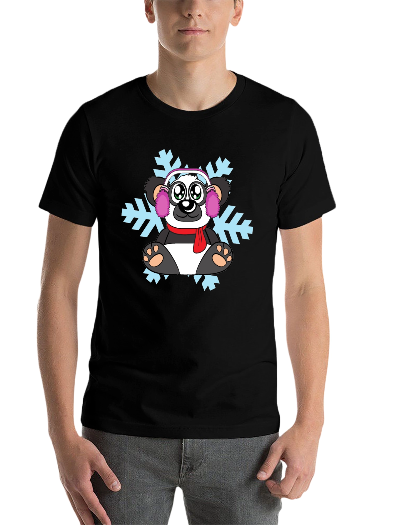 Black Winter Panda Graphic T-Shirt - Cozy Style view 7