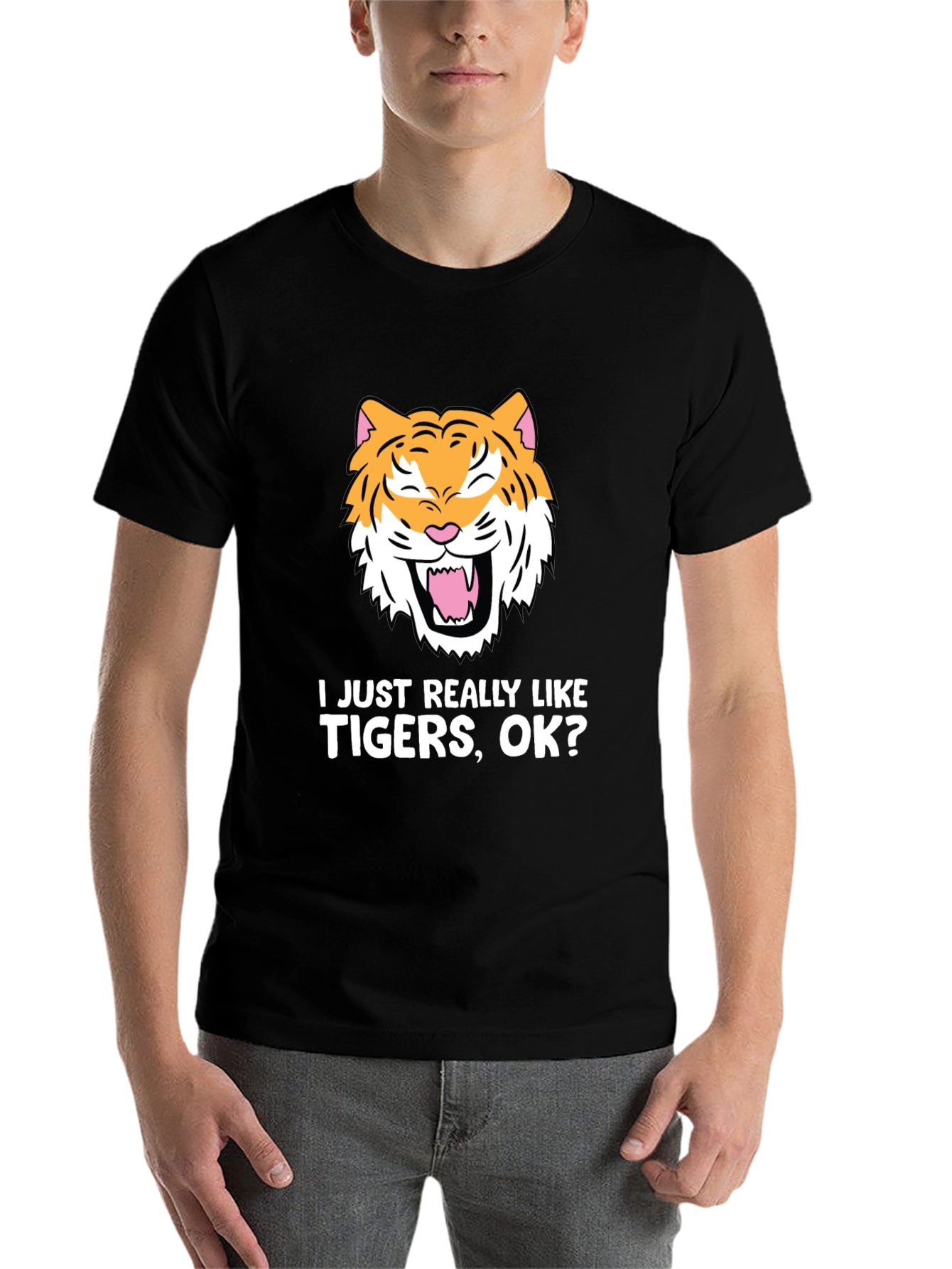 Black Funny Tiger Lover T-Shirt - I Just Really Like Tigers OK? view 7