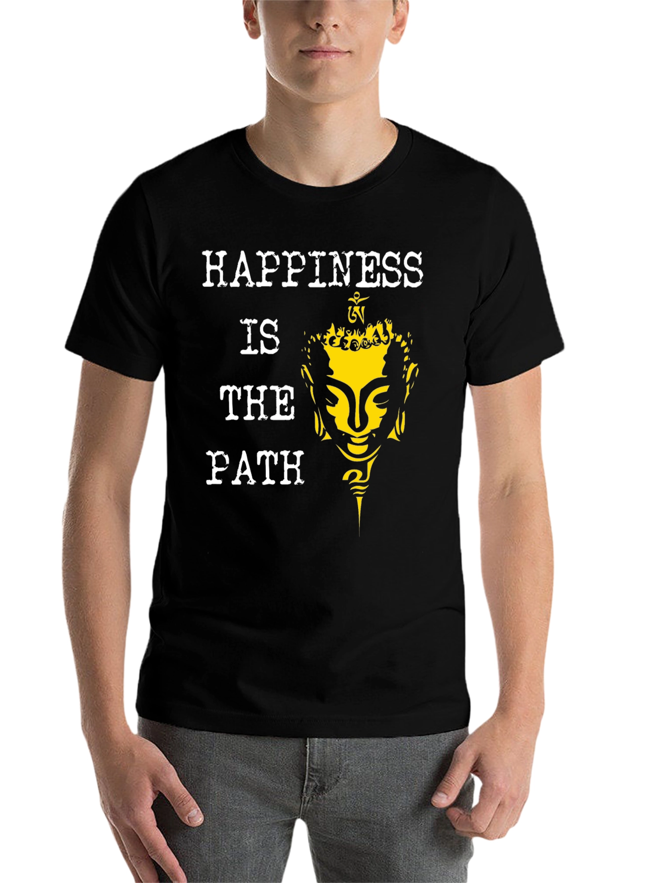 Black Happiness Is The Path Buddha Graphic Tee view 7