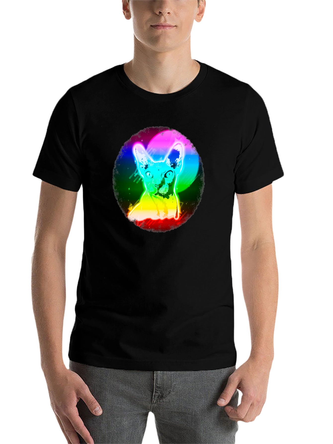 Black Rainbow Cat Graphic Black T-Shirt view 7