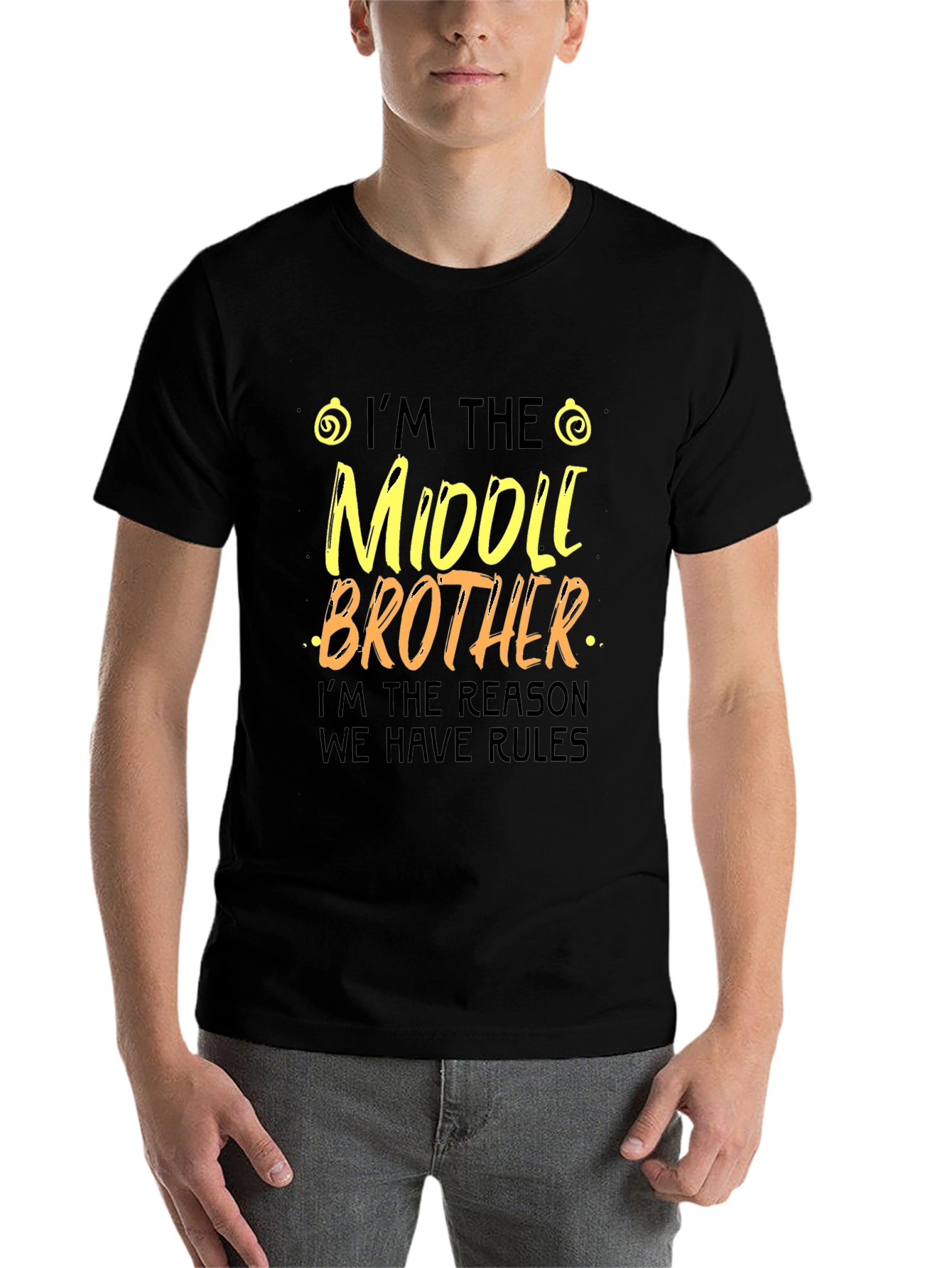 Black Middle Brother Rules T-Shirt Funny Family Tee view 7