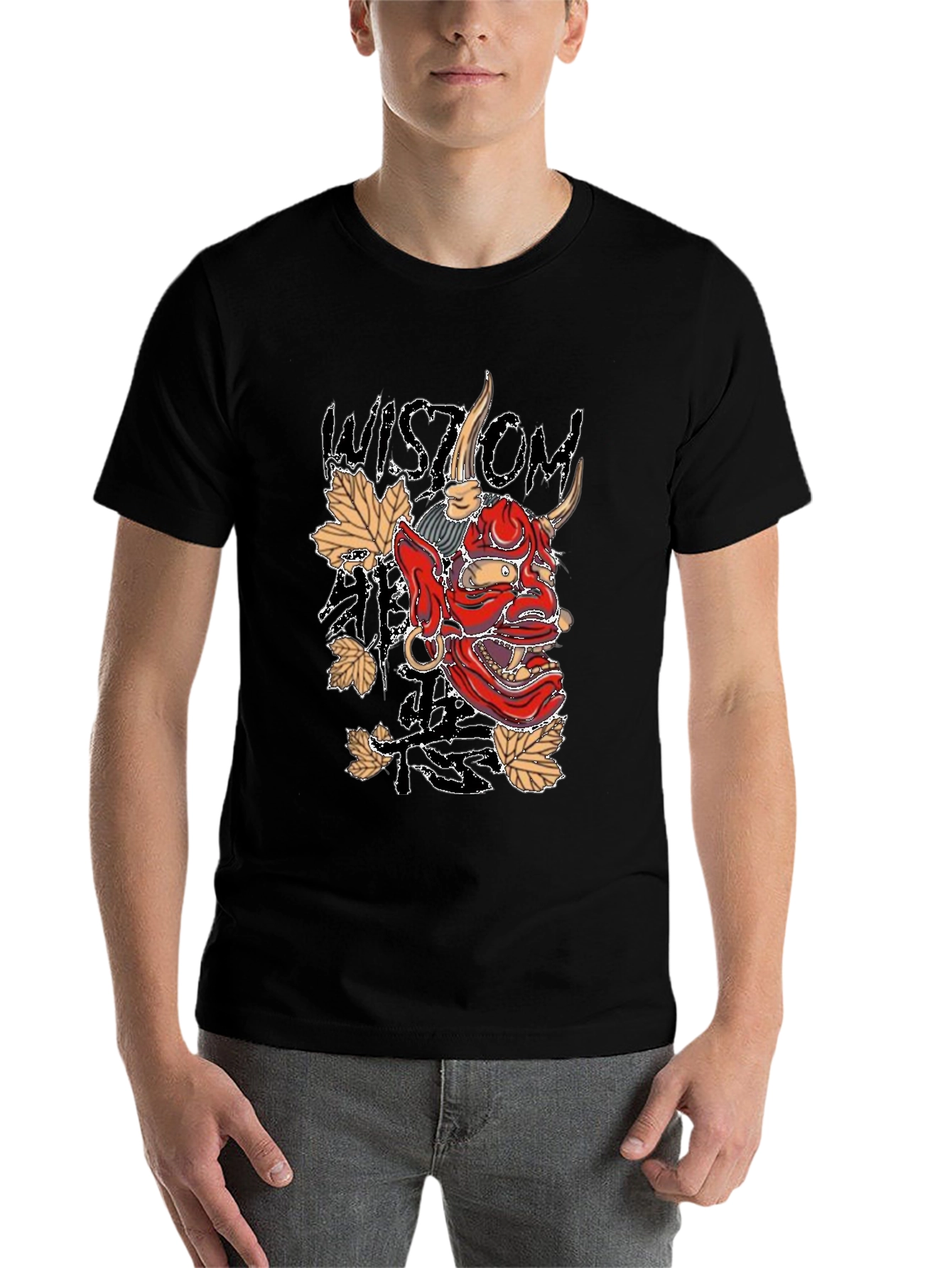 Black Men's Black Wisdom Oni Mask Graphic T-Shirt view 7