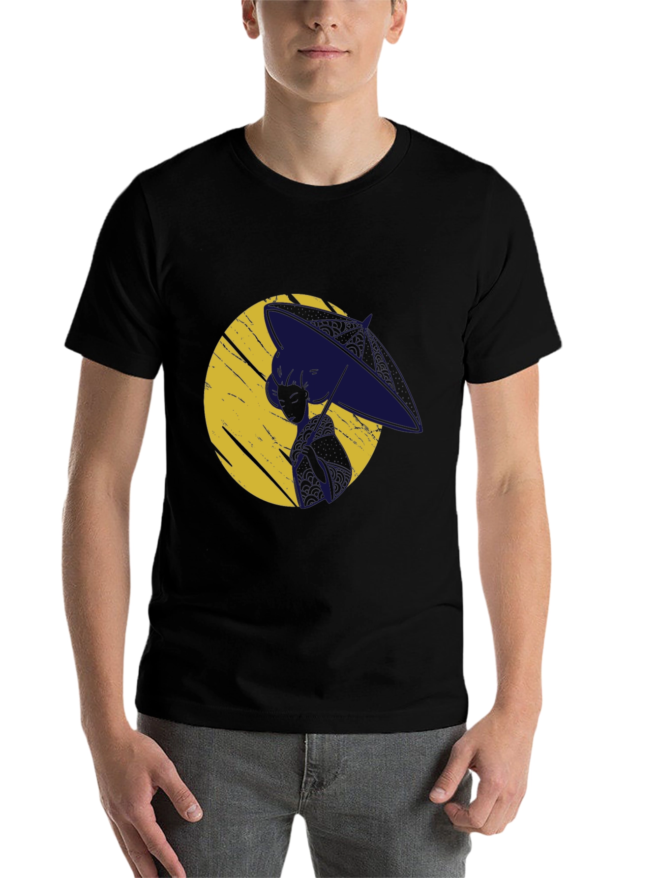 Black Stylish Graphic Print Tee - Moon Silhouette view 7