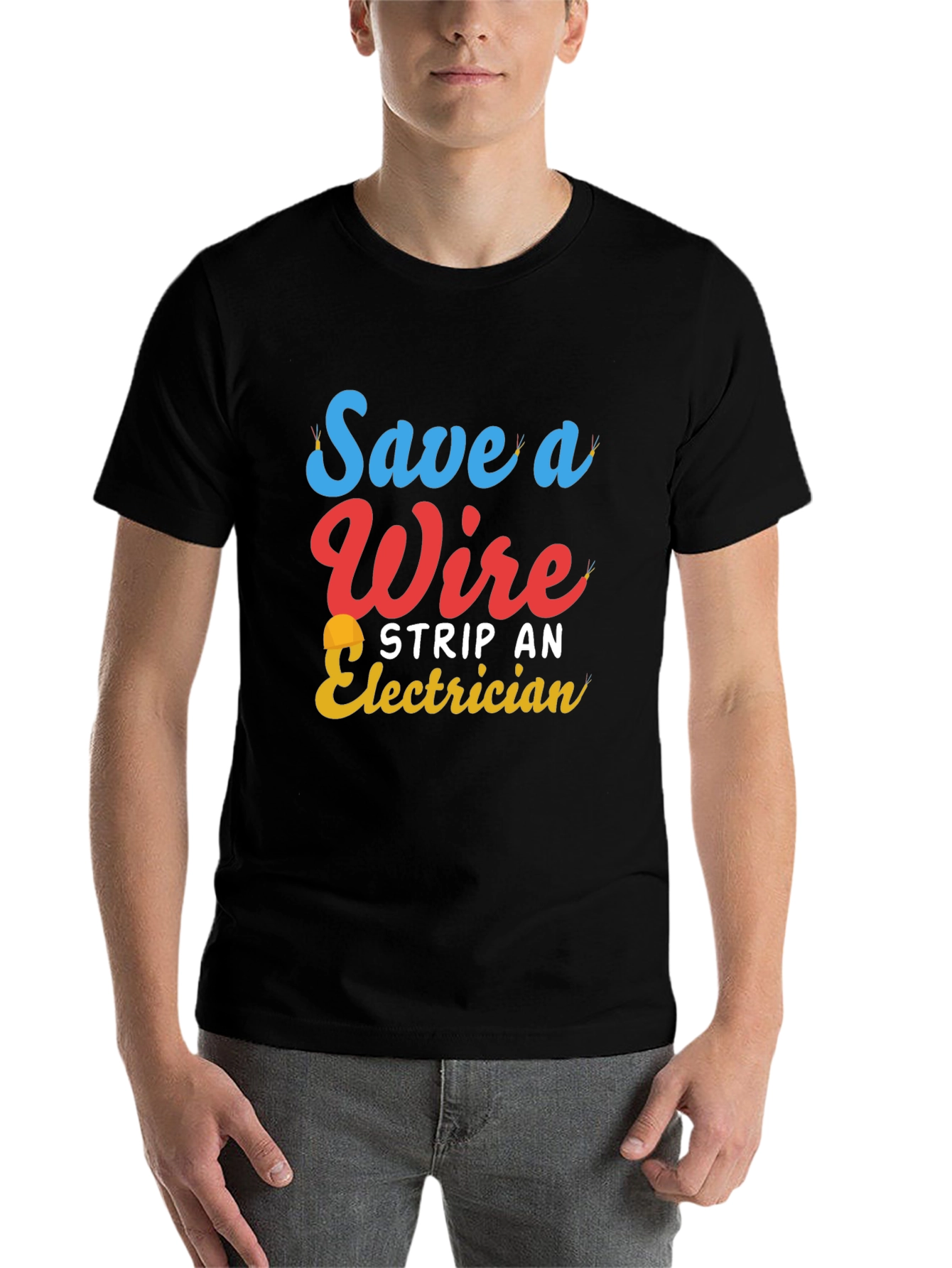 Black Save a Wire Strip an Electrician T-Shirt view 7