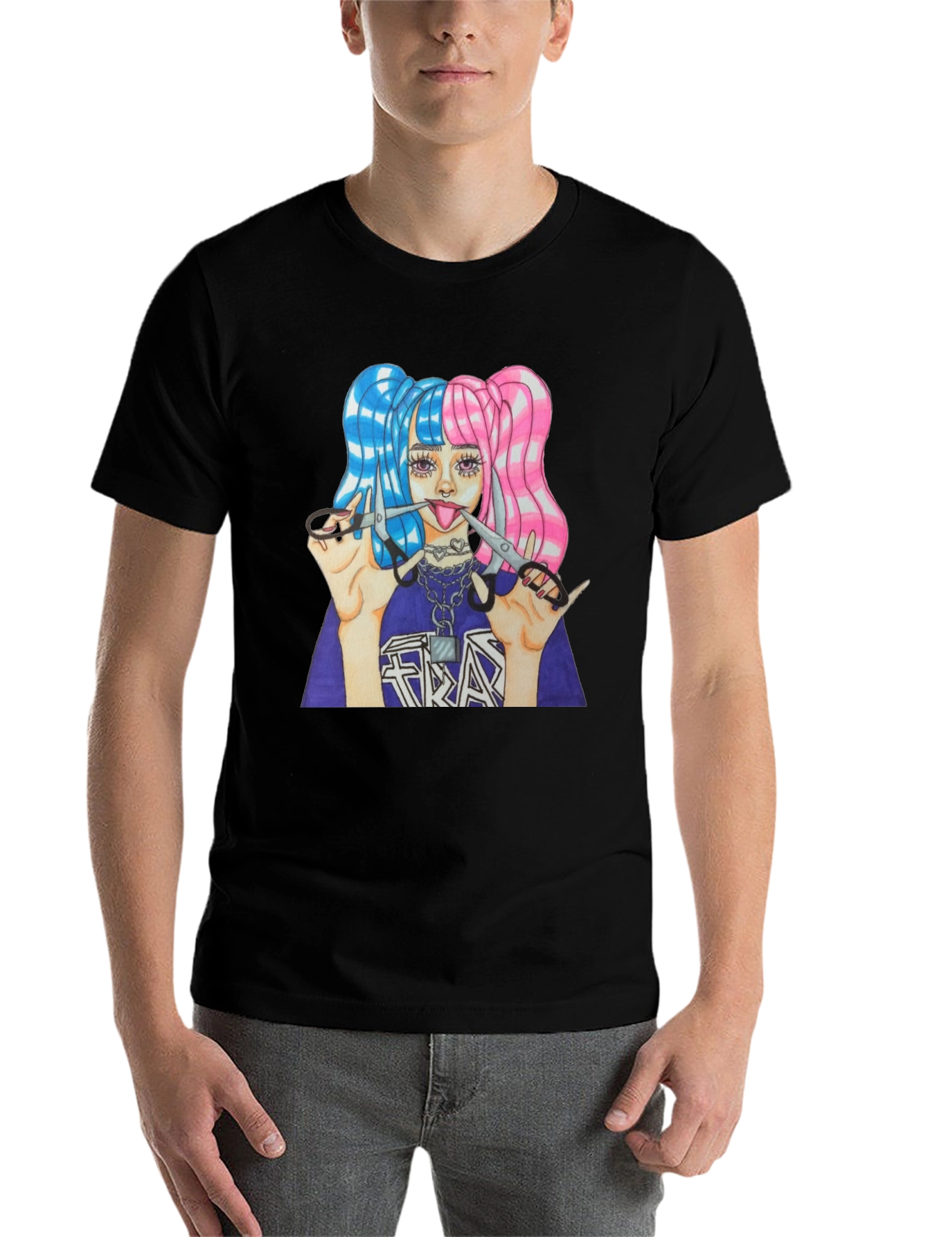 Black Edgy Graphic Print T-Shirt view 7