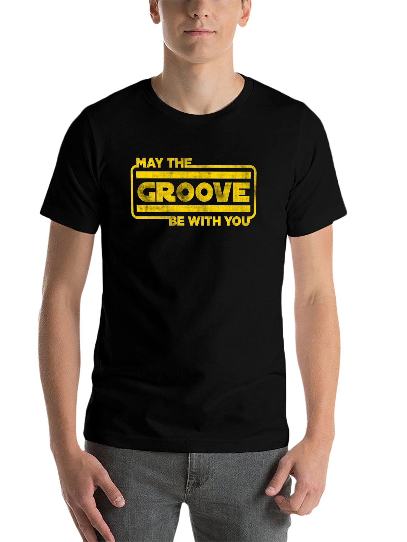 Black Groovy Graphic T-Shirt - May the Groove Be With You view 7