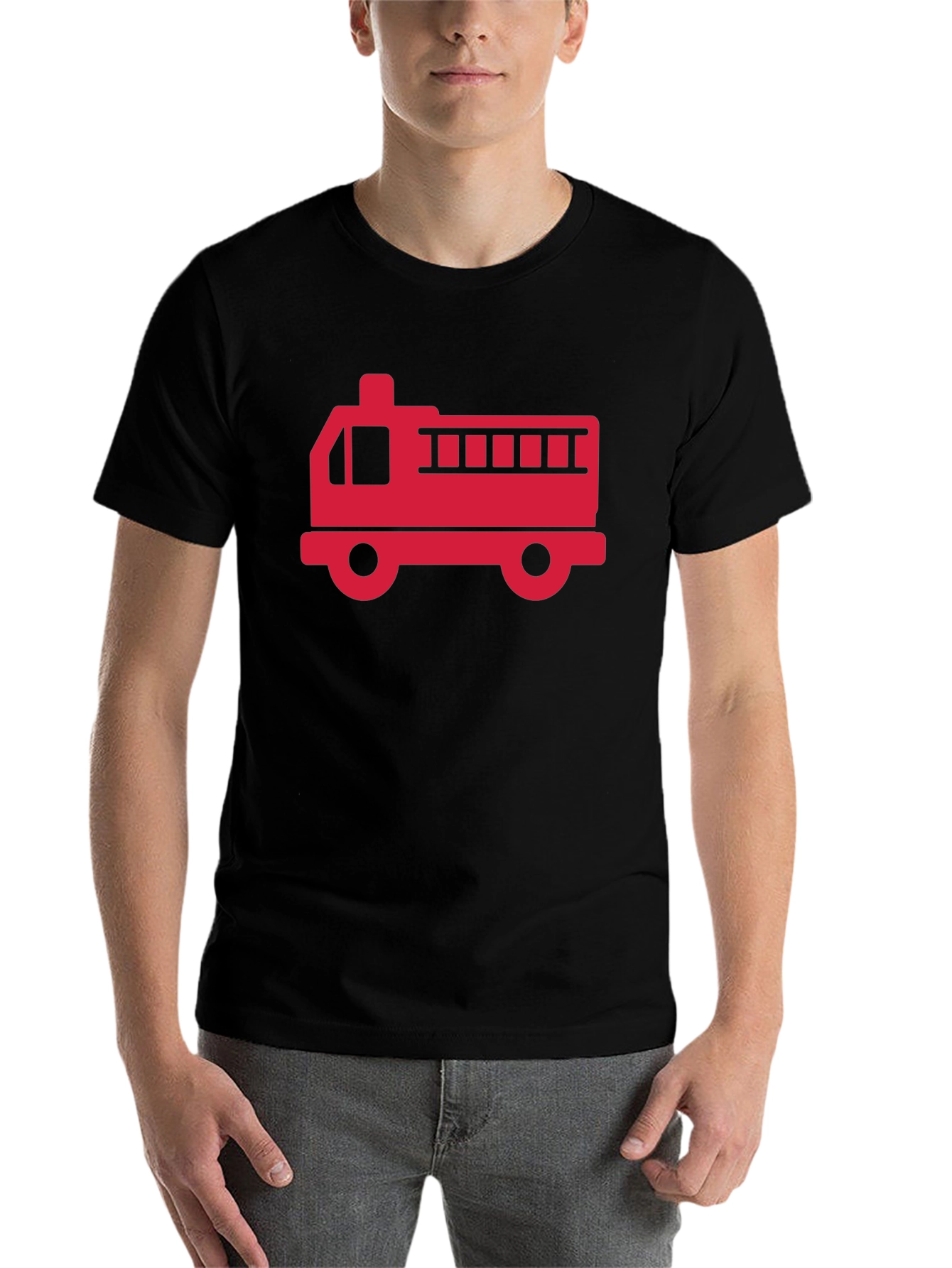 Black Fire Truck T-Shirt - Black Cotton Graphic Tee view 7