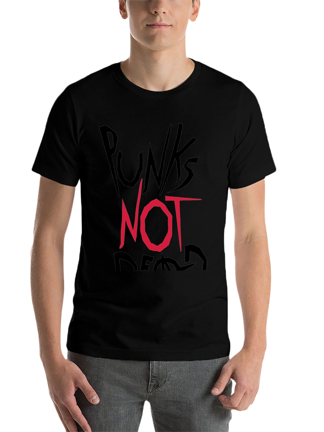 Black Punk's Not Dead Graphic Tee - Black Cotton Casual Shirt view 7
