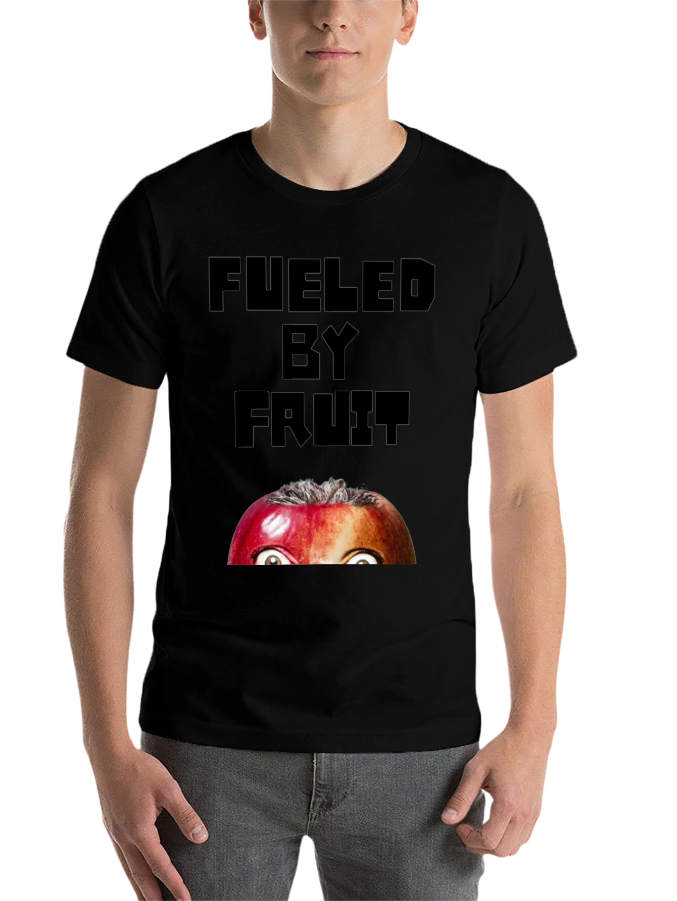 Black Fueled By Fruit Graphic T-Shirt - Funny Apple Eyes view 7