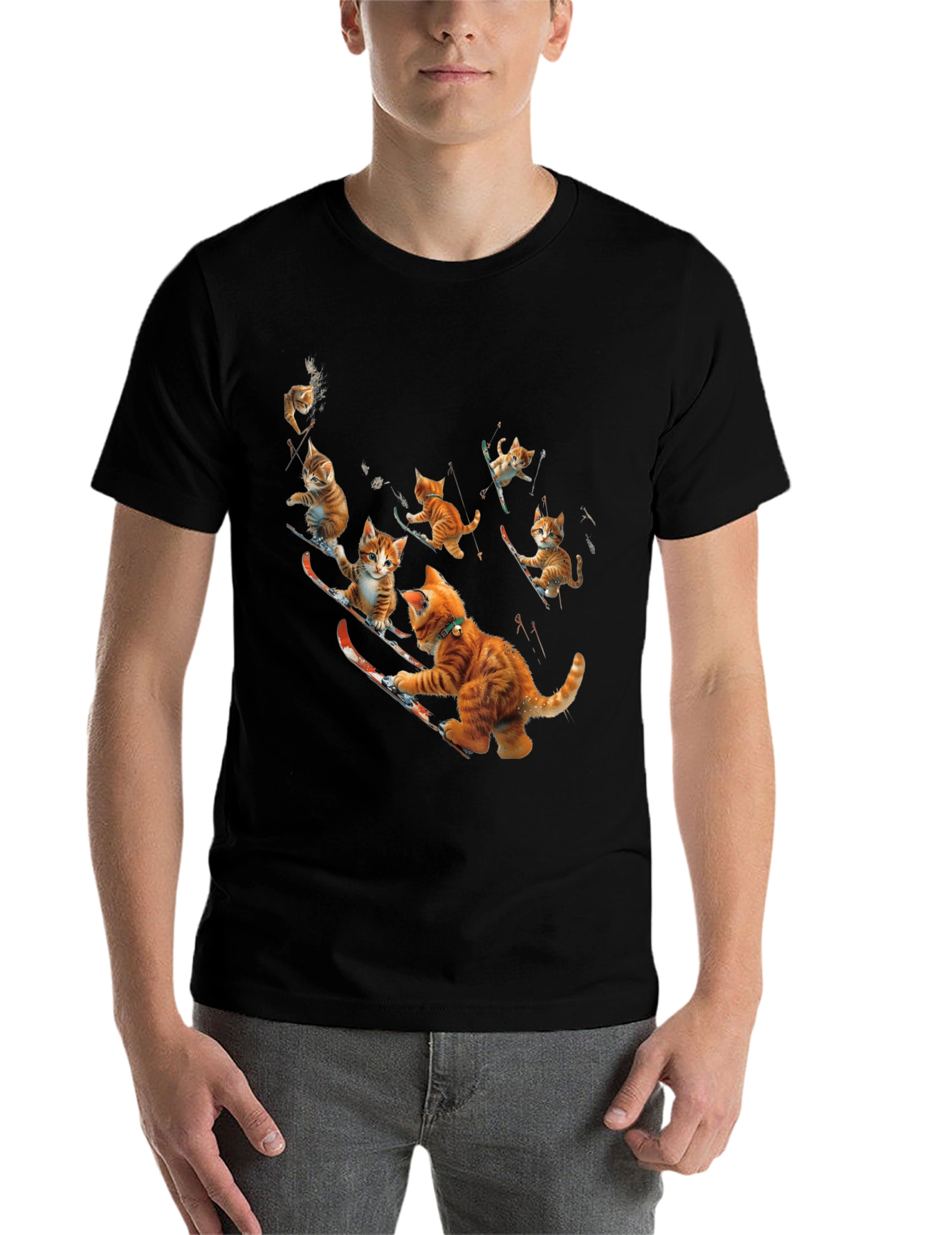 Black Skiing Cats Graphic Tee view 7