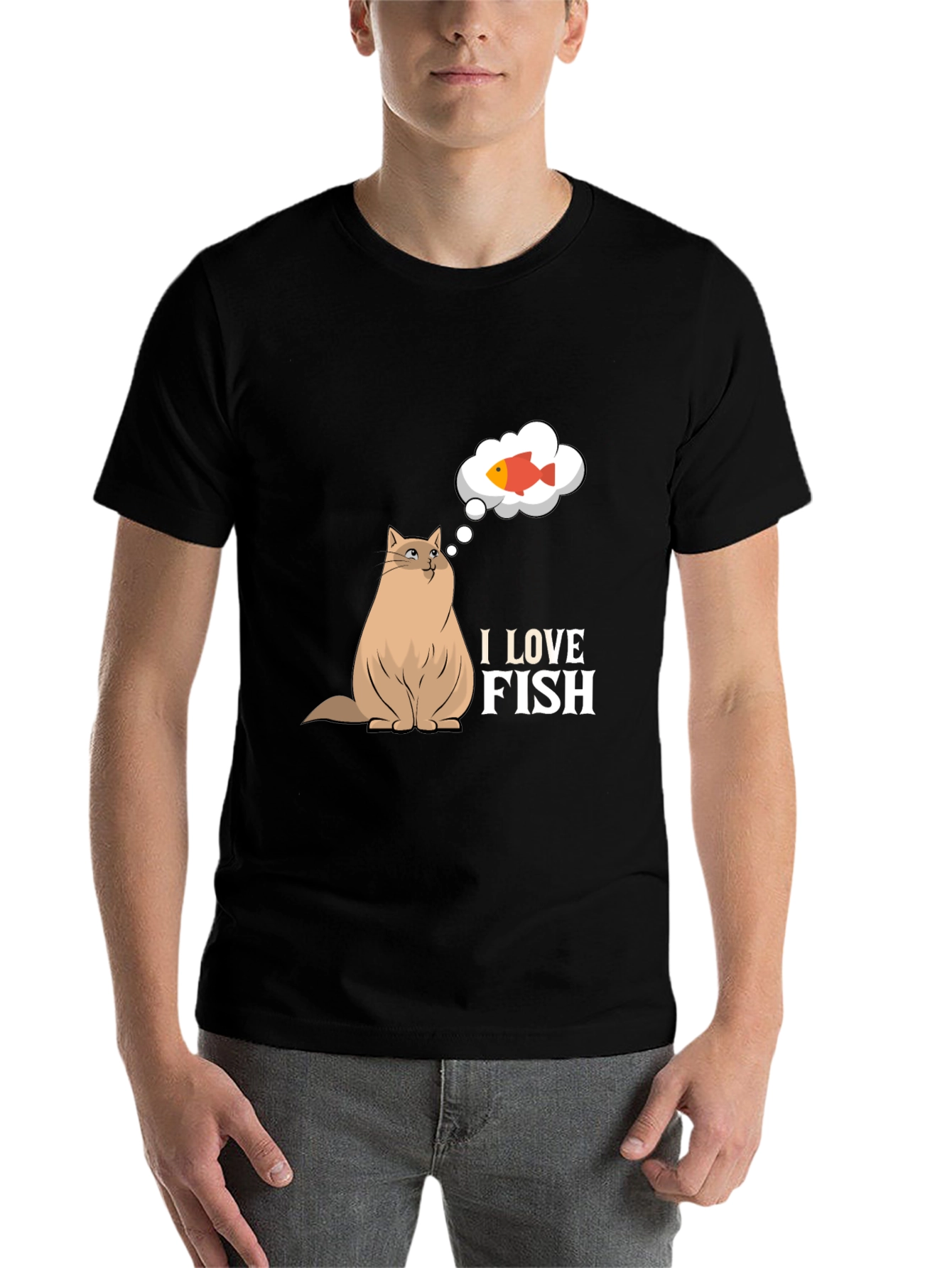 Black I Love Fish Graphic Tee - Funny Cat Lover Shirt view 7