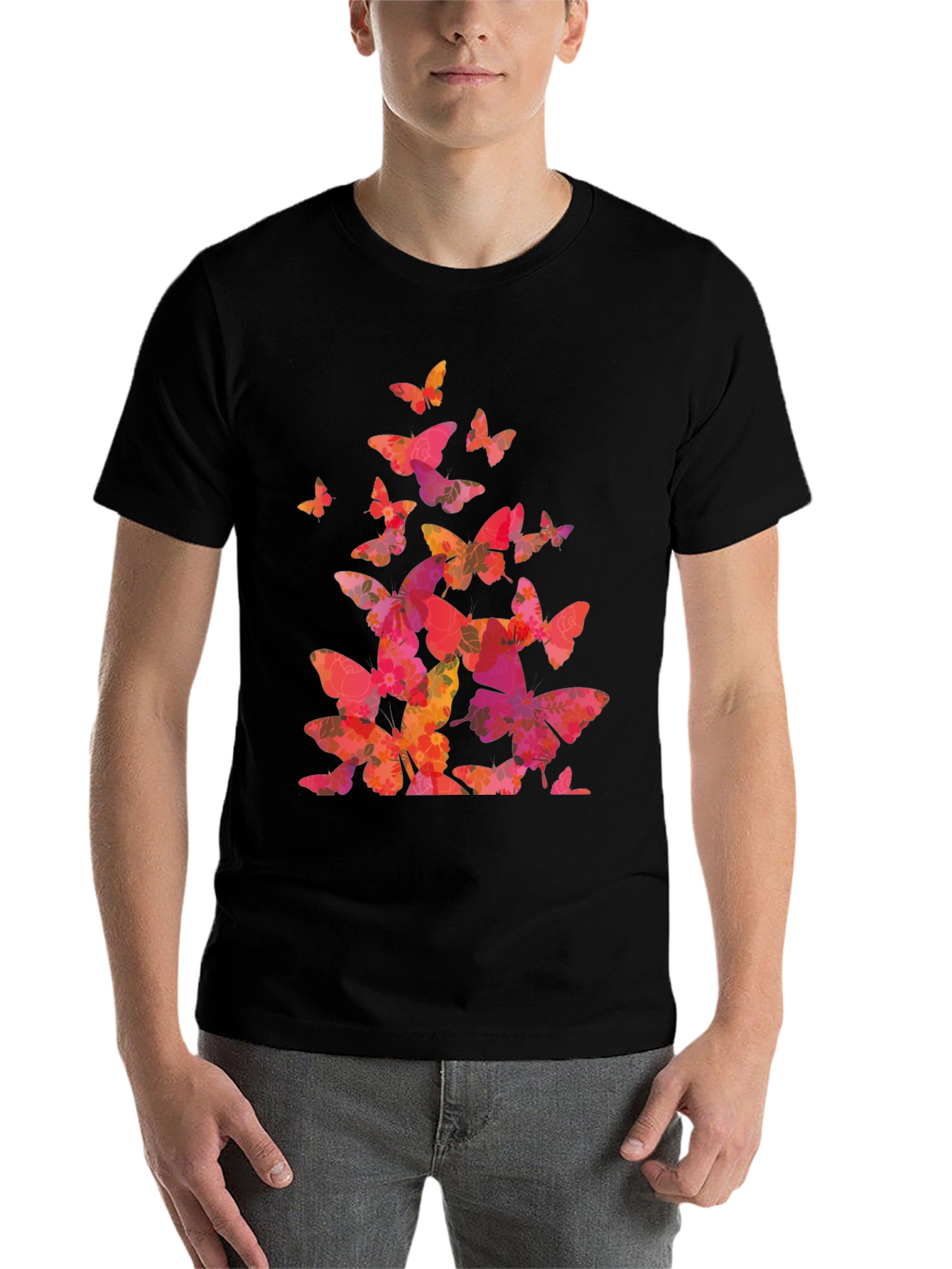 Black Butterfly Print Black T-Shirt view 7