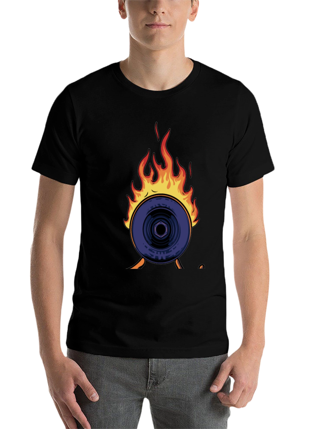 Black Flaming Record Graphic Tee - Bold Statement Shirt view 7