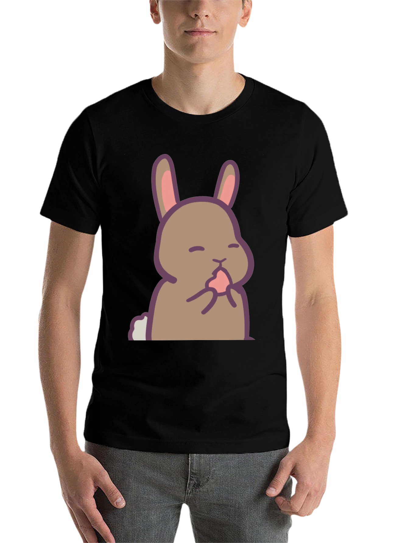 Black Cute Rabbit Graphic Black T-Shirt view 7