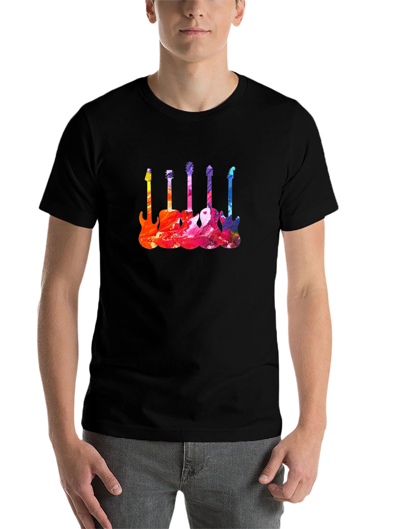 Black Colorful Guitar T-Shirt - Music Lover Tee view 7