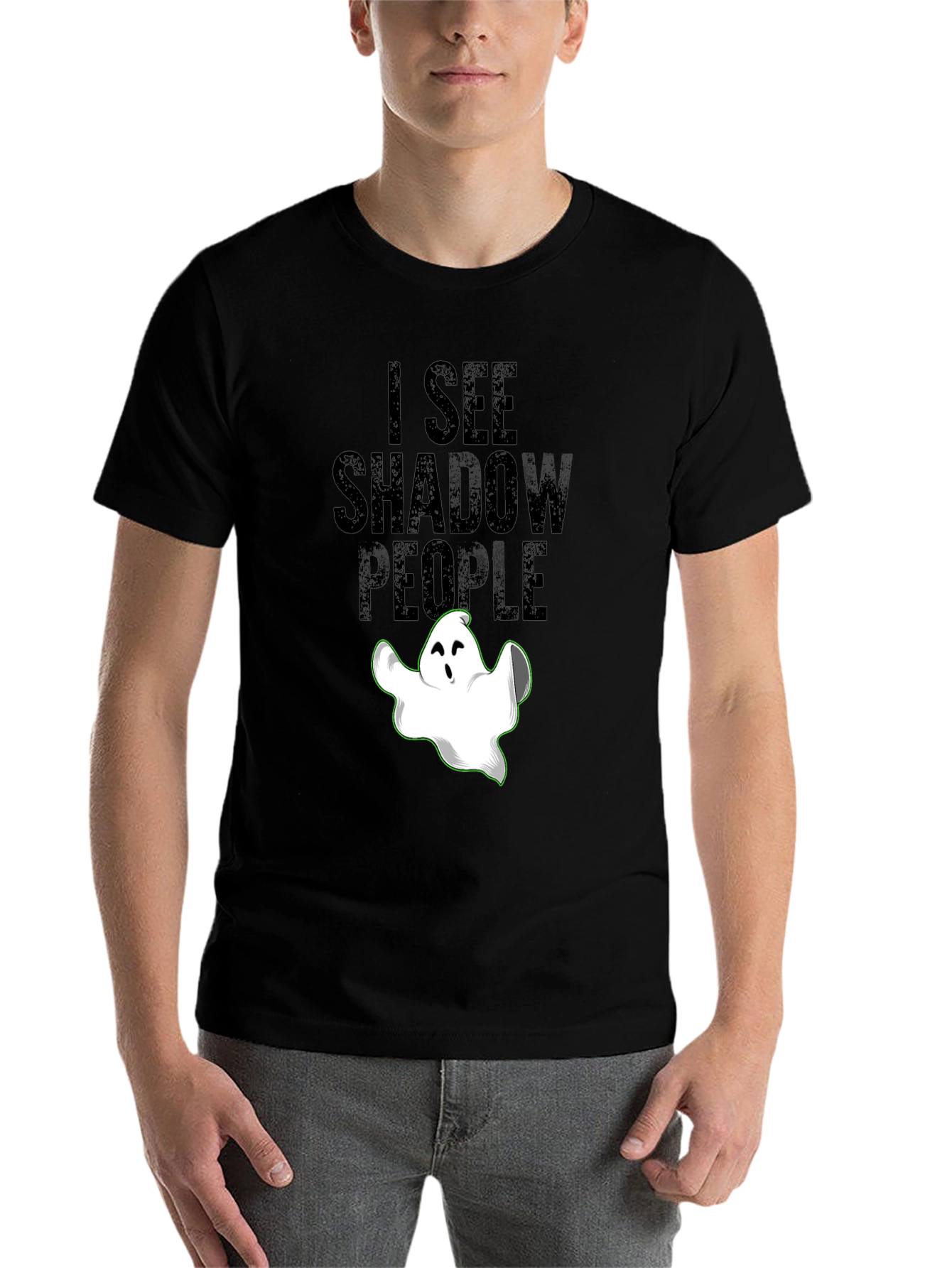 Black I See Shadow People Ghost Graphic Tee - Men's Black T-Shirt view 7