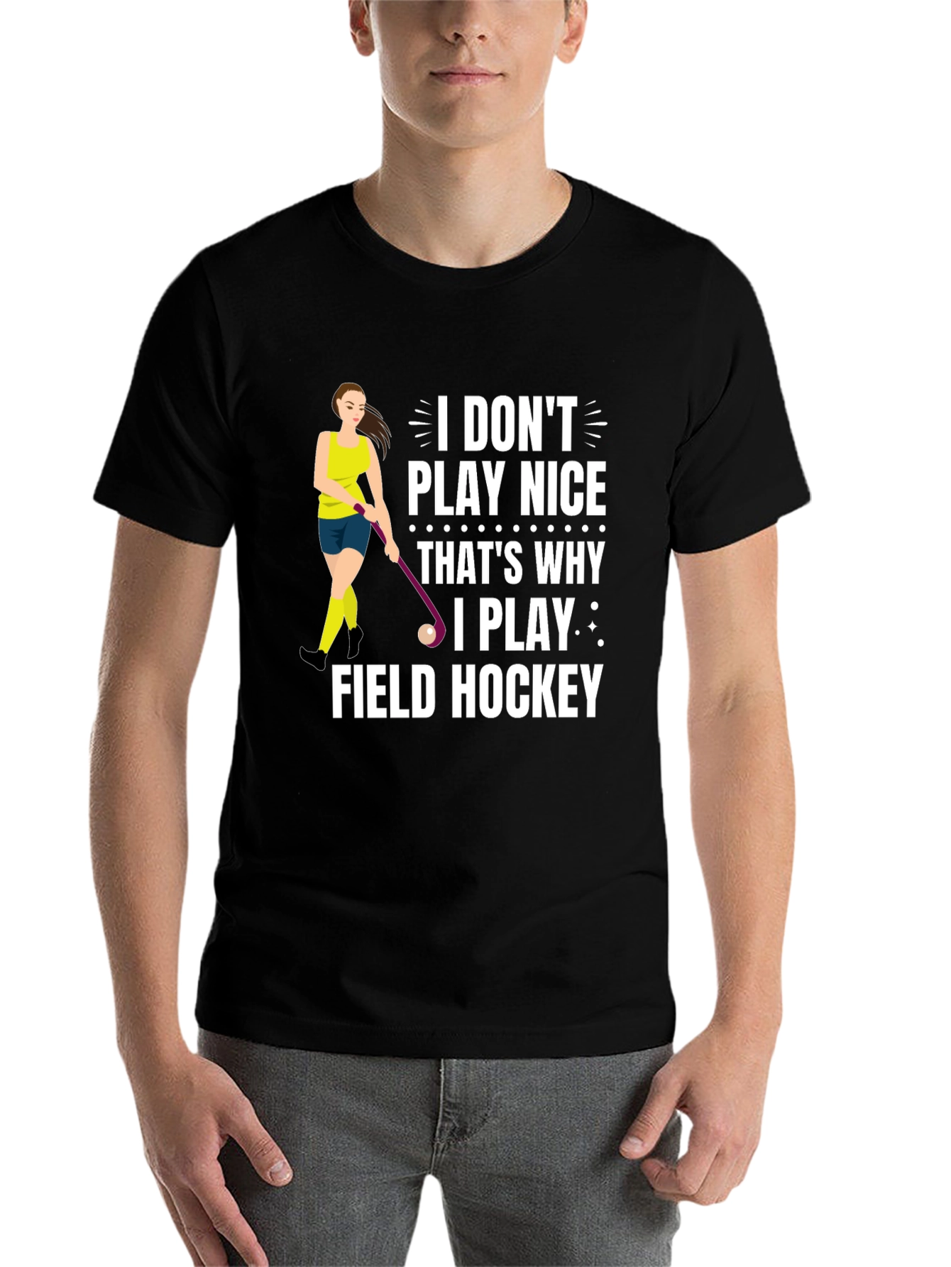 Black Funny Field Hockey T-Shirt view 7