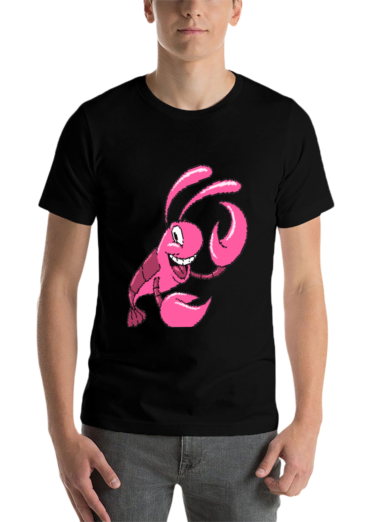 Black Pink Lobster Graphic Tee - Quirky Novelty T-Shirt view 7