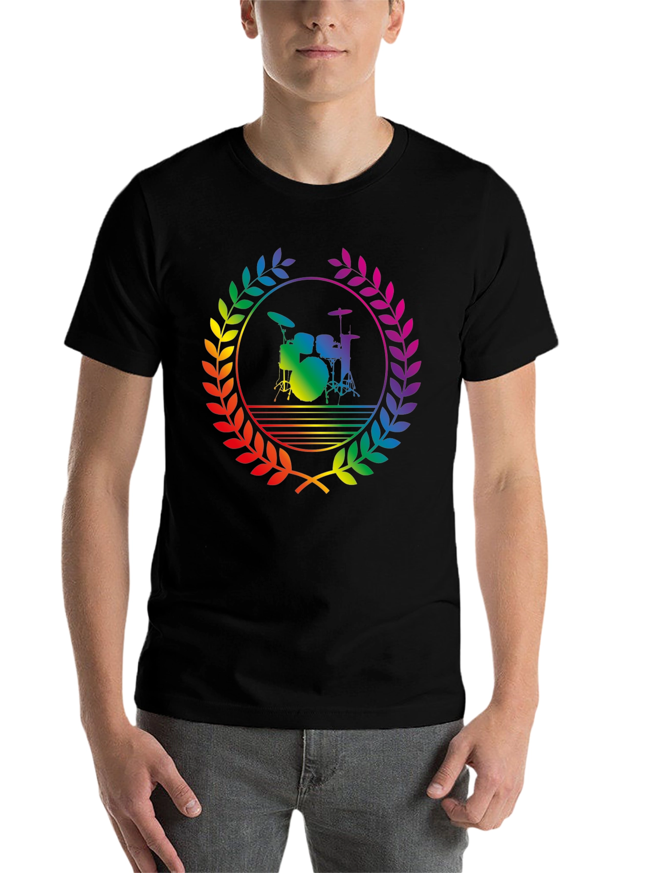 Black Rainbow Drummer T-Shirt - Black Cotton Music Tee view 7