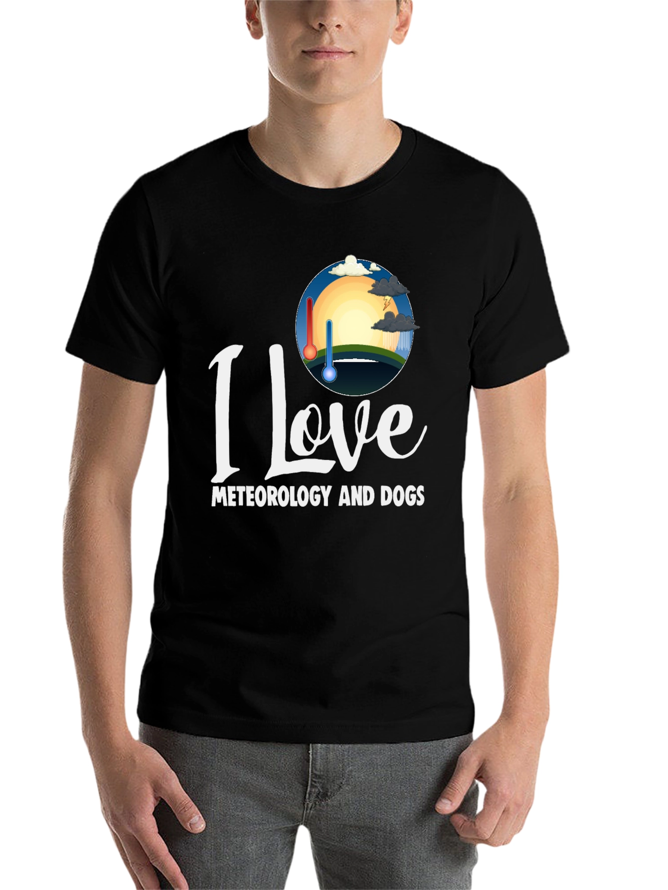 Black I Love Meteorology and Dogs T-Shirt view 7