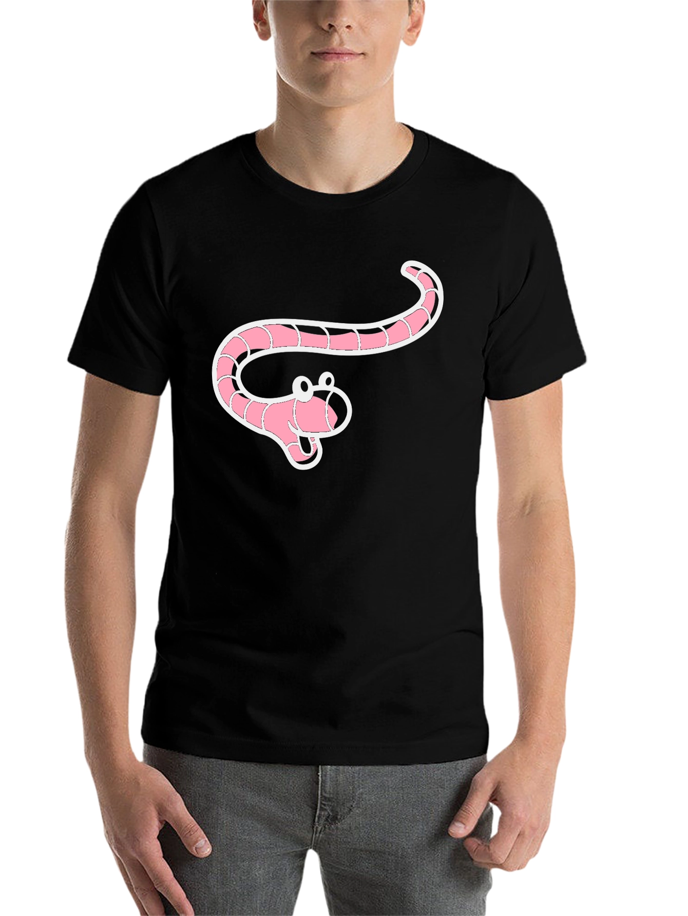 Black Cartoon Worm Graphic Black T-Shirt view 7