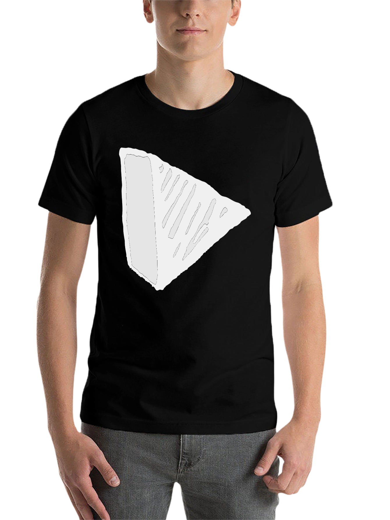 Black Modern Triangle Tee - Black Cotton Blend T-Shirt view 7
