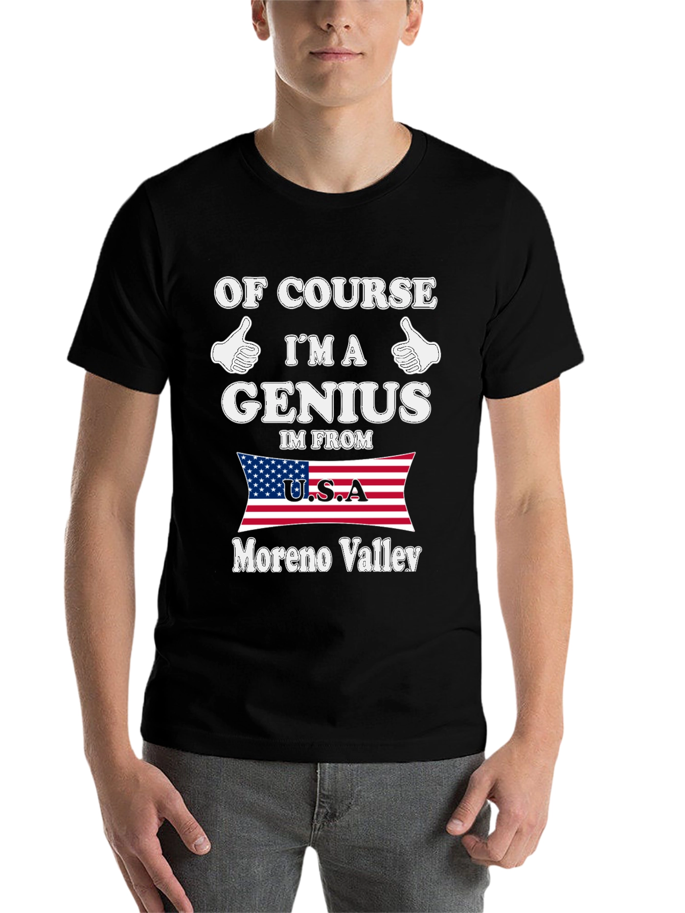Black Of Course I'm A Genius Moreno Valley T-Shirt view 7