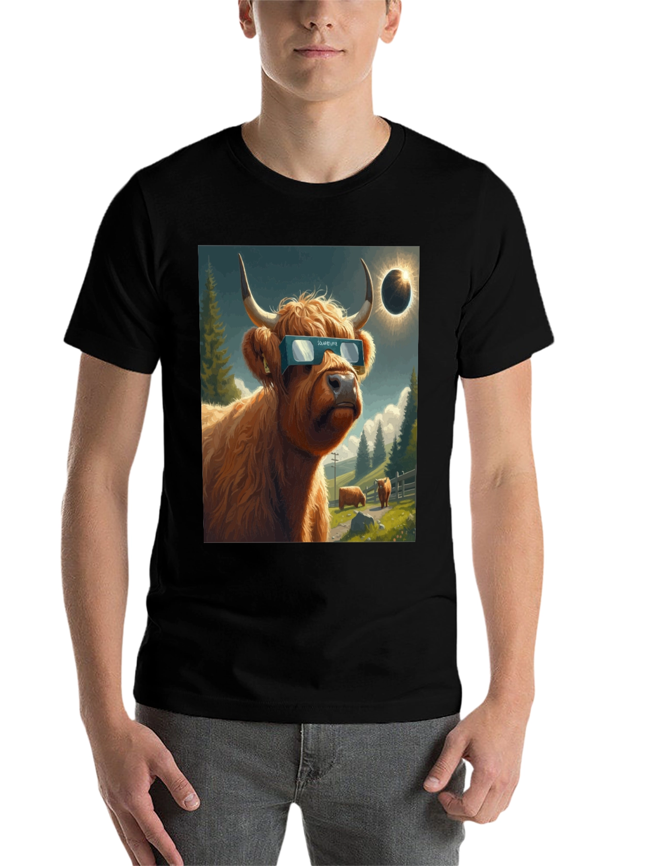 Black Solar Eclipse Cow Graphic Tee - Black view 7