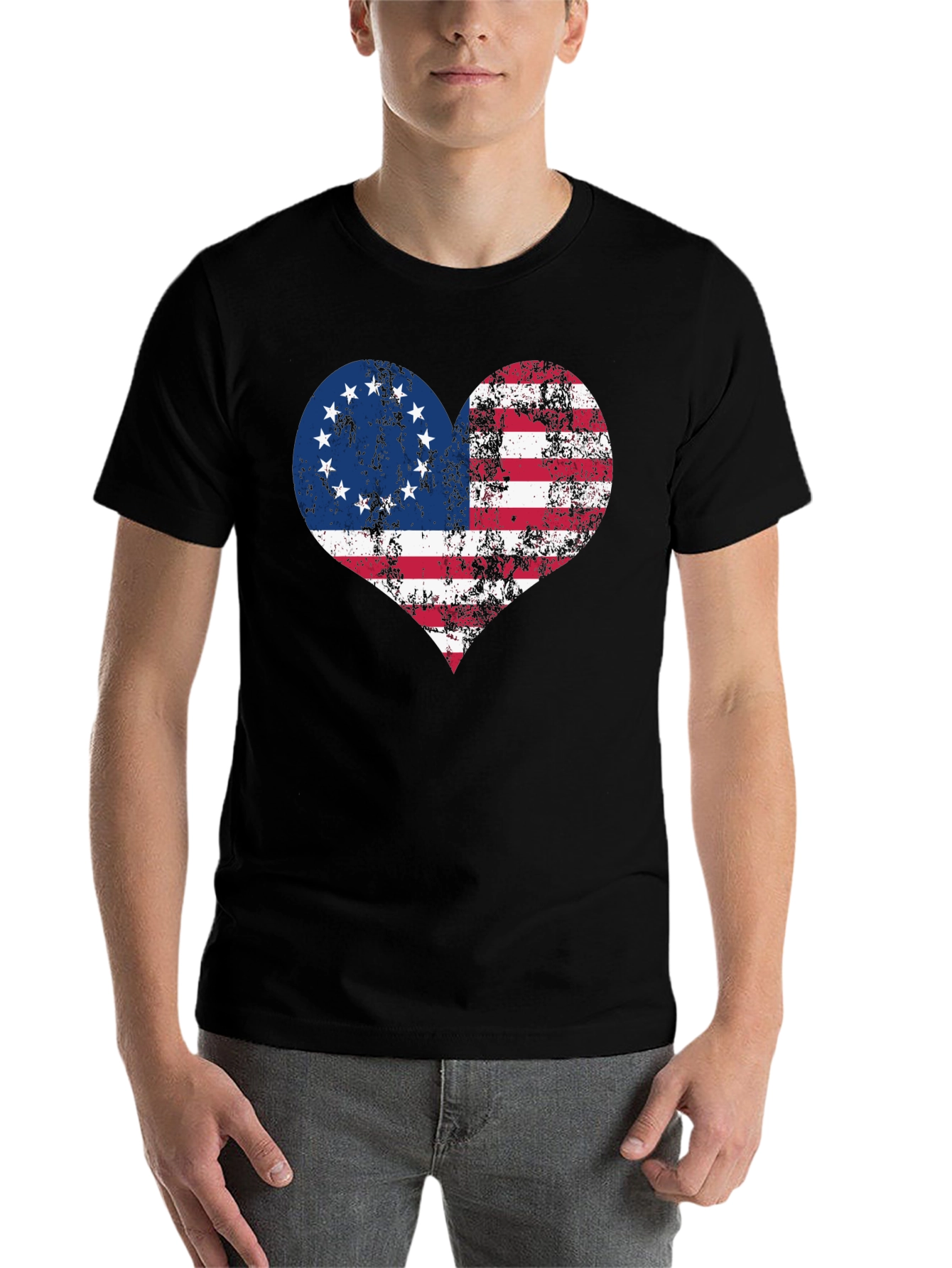 Black Patriotic Heart T-Shirt - USA Flag Design view 7