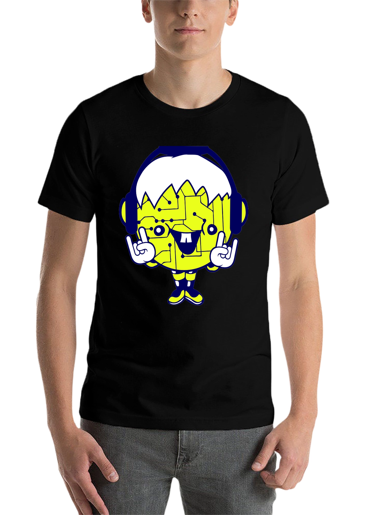 Black Cool Cartoon Graphic Black T-Shirt view 7