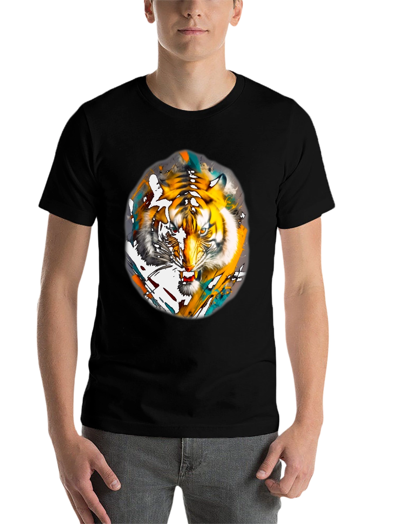 Black Tiger Graphic Print Black T-Shirt view 7